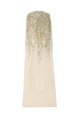 Tubino Gown With Embroidered Tulle Cape