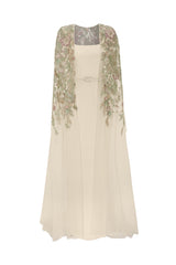 Tubino Gown With Embroidered Tulle Cape