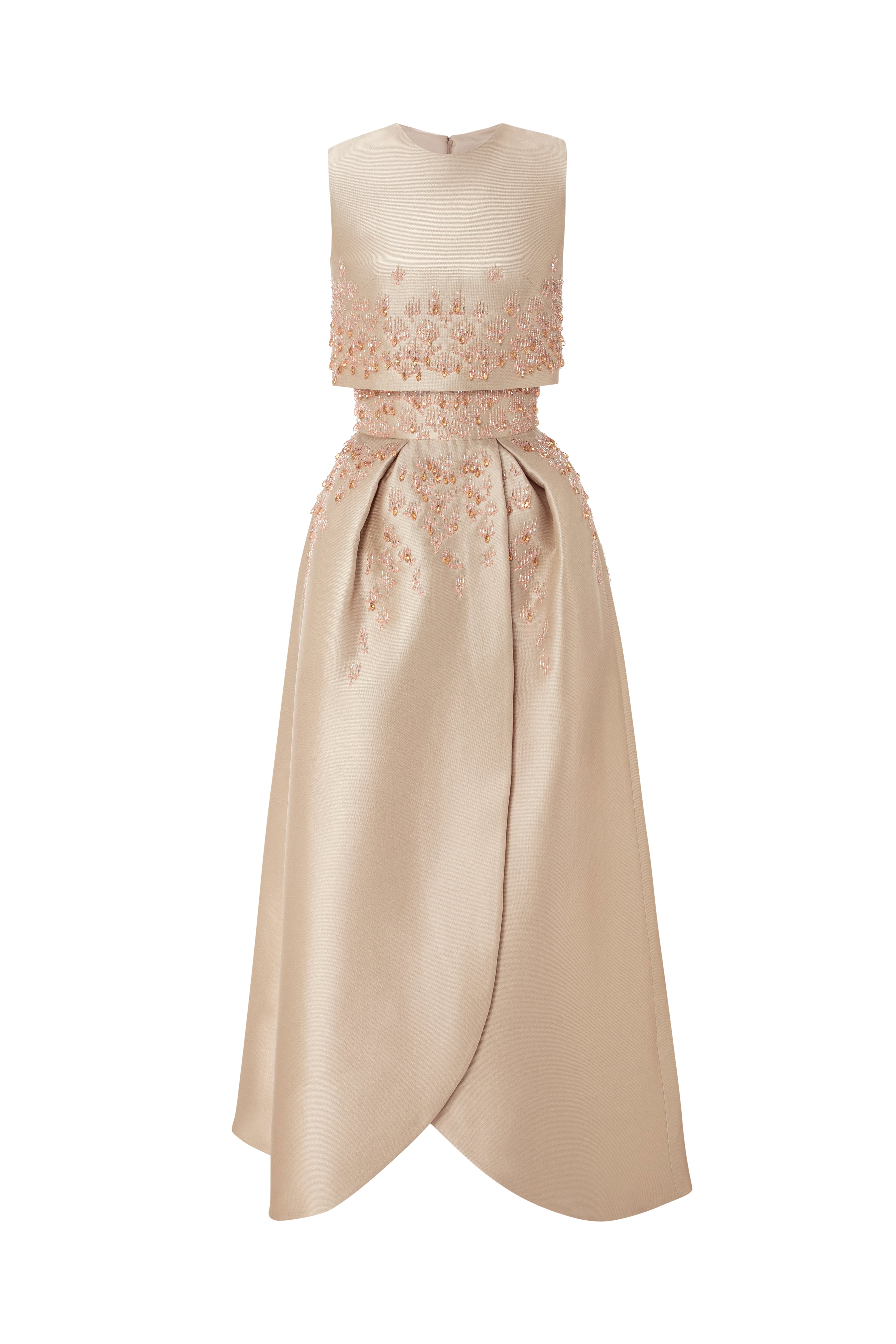 Sculpted Beaded Tulip-Shaped Gown Paired With Crop-Top