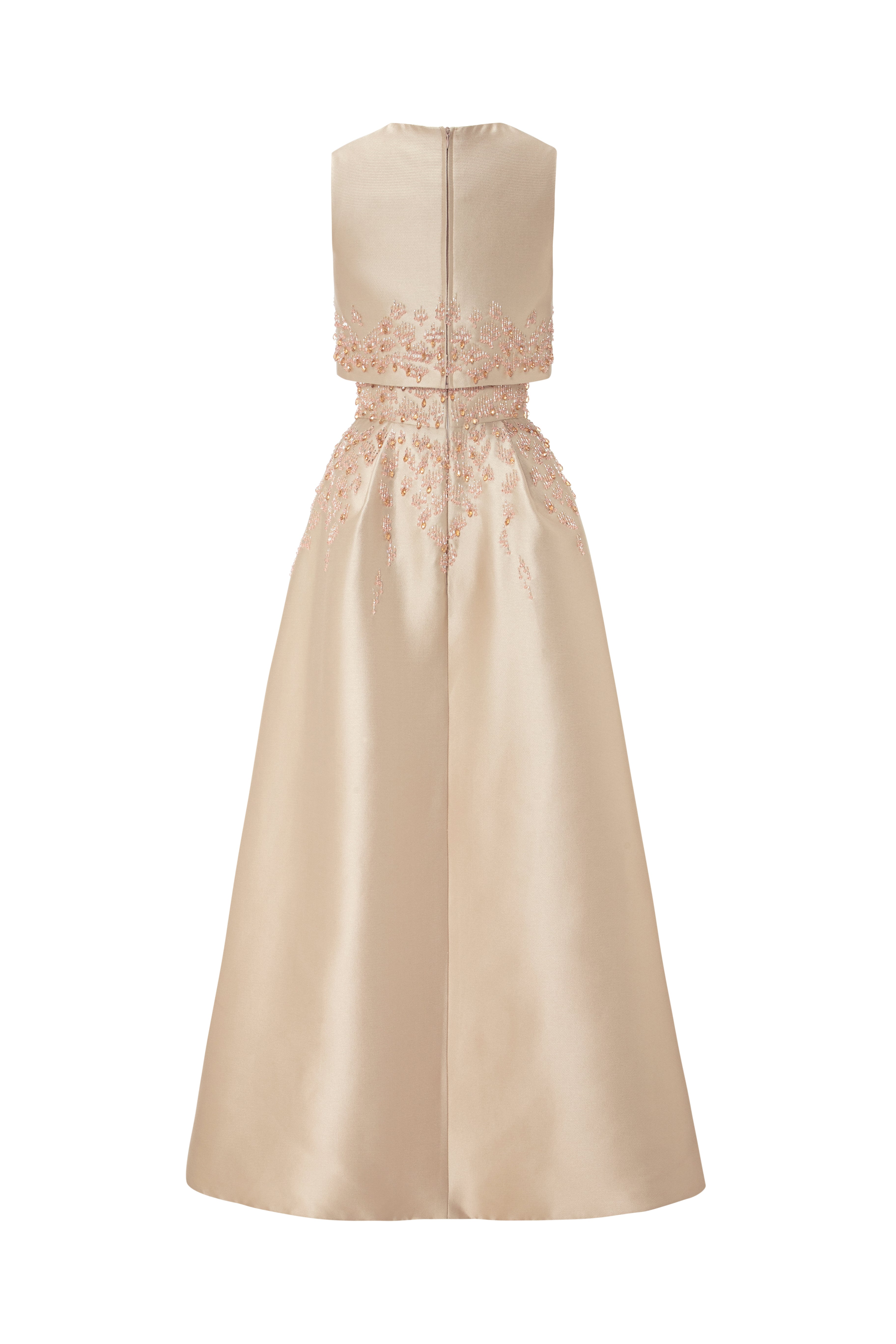 Sculpted Beaded Tulip-Shaped Gown Paired With Crop-Top