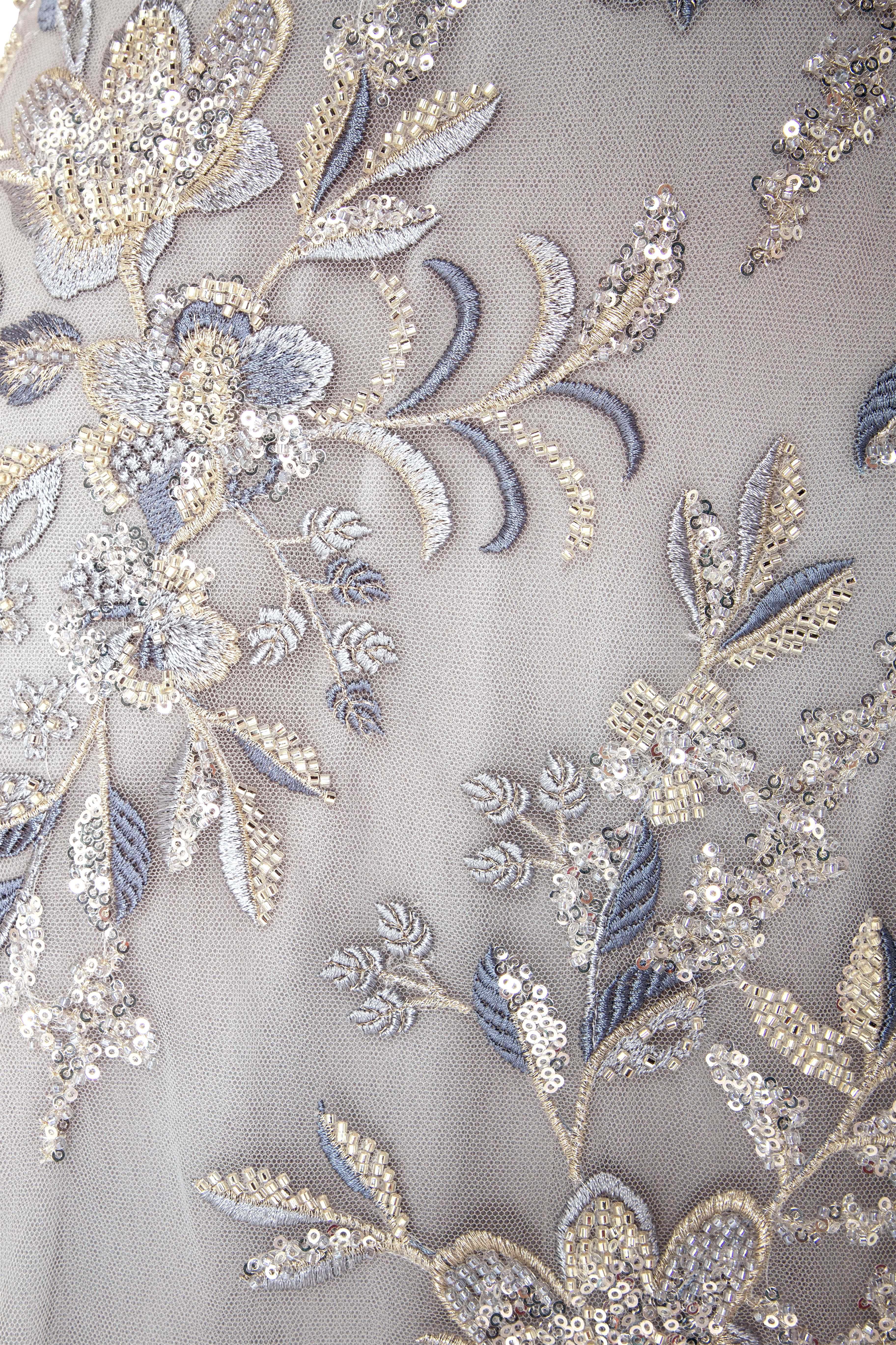Fully Embroidered Gown With Structured Sleeves