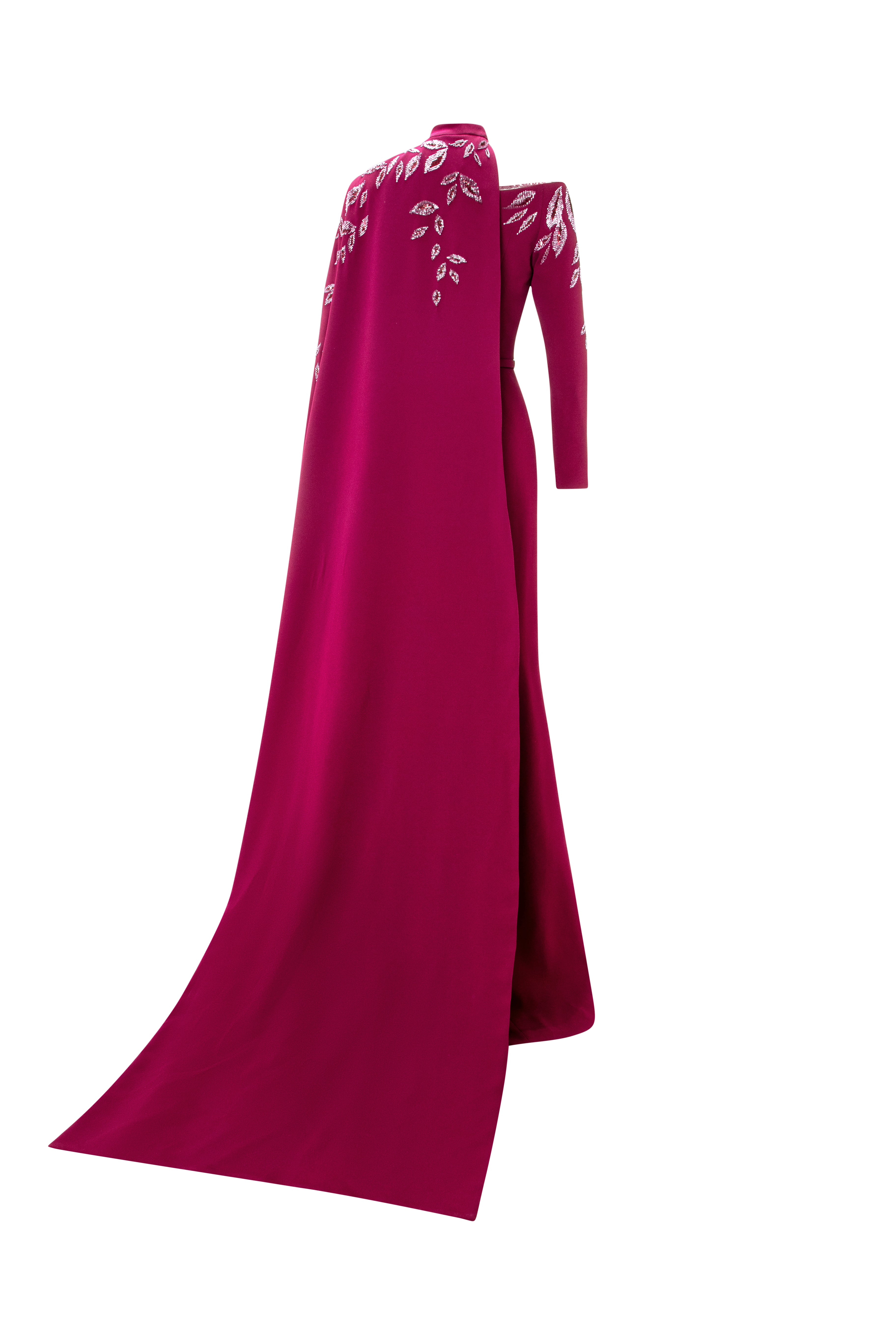 Asymmetrical Off-Shoulder Gown With floor-length cape