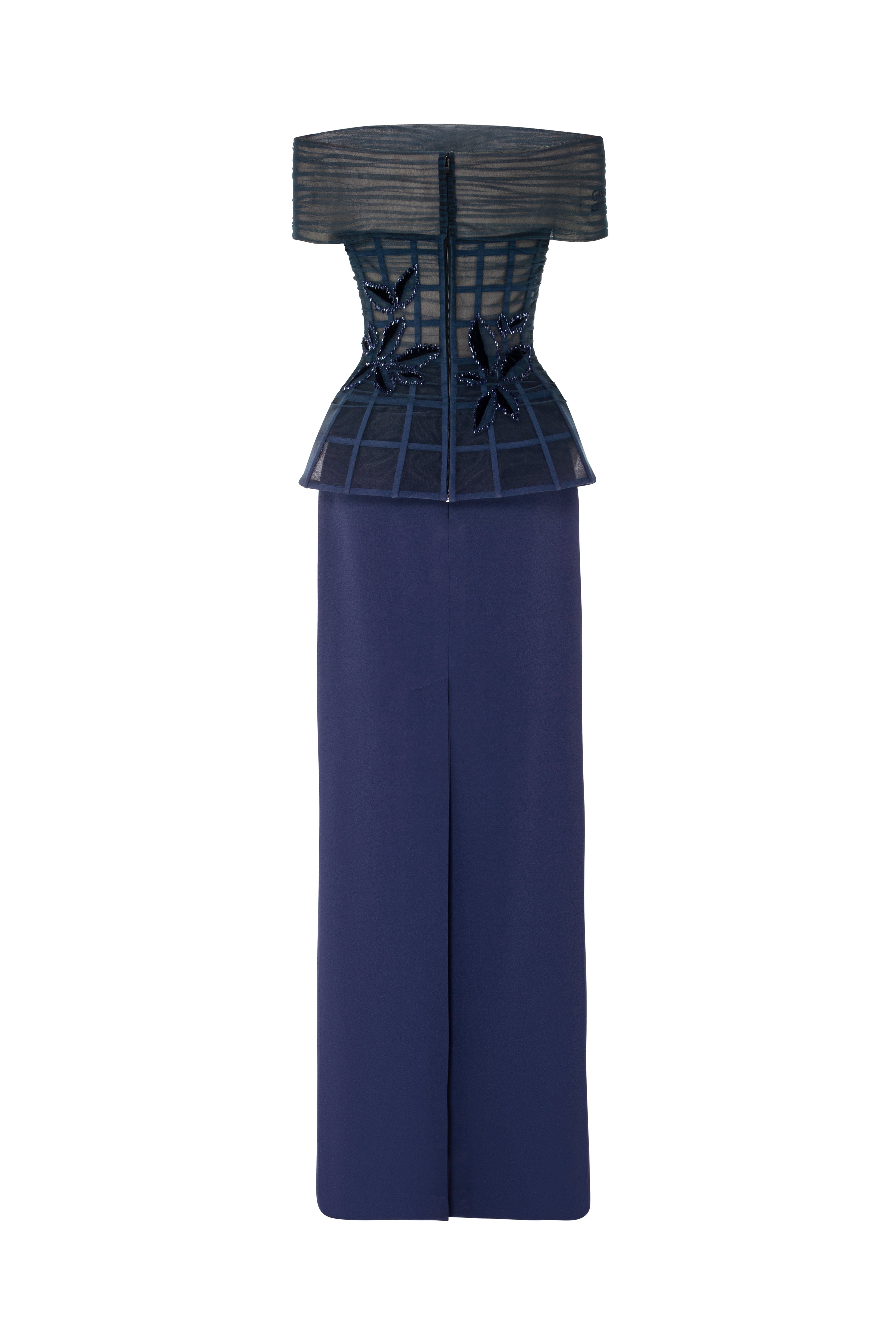Off-Shoulder Sheer Corset Tubino Gown