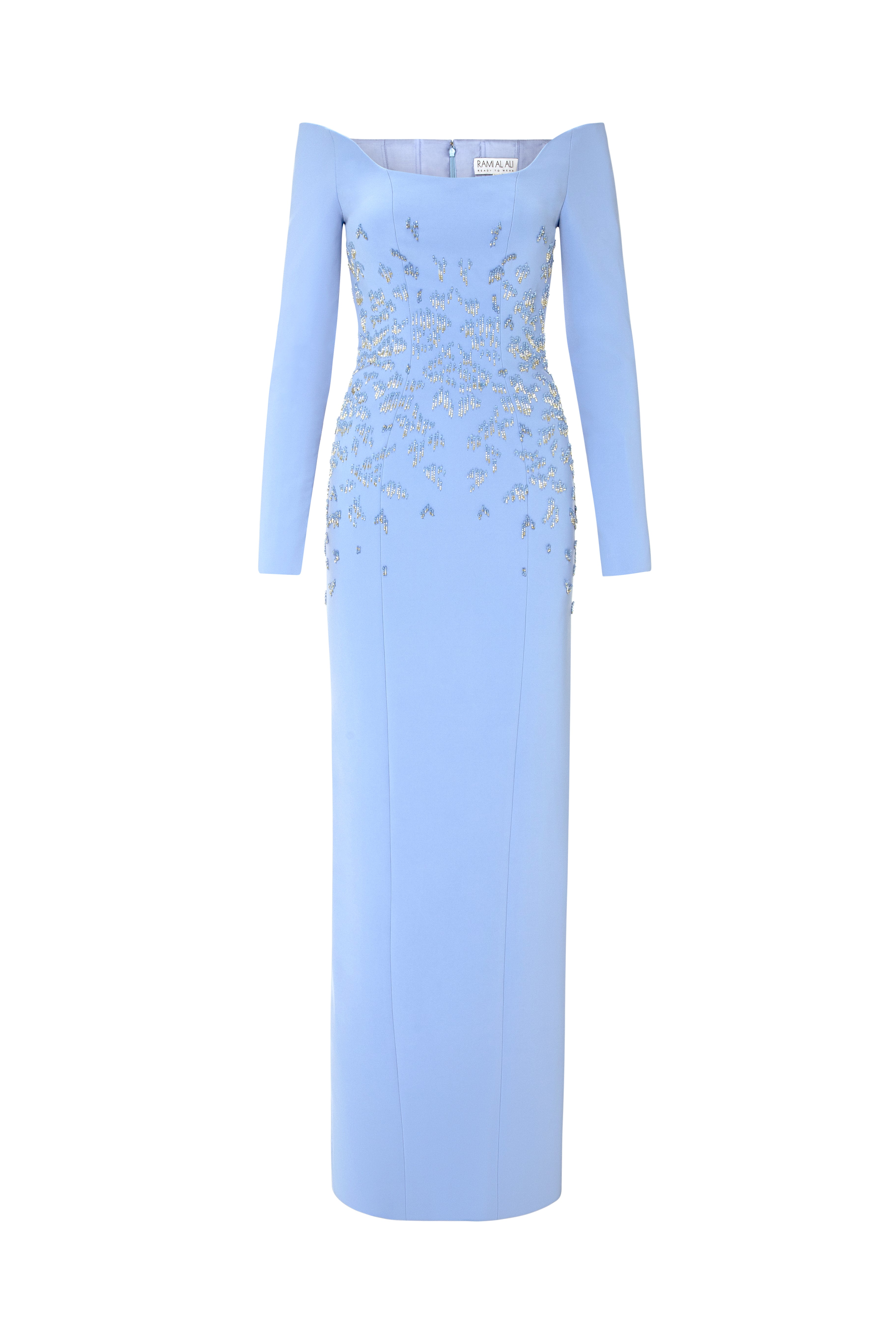 Long-Sleeve Gown With Beaded Waist Detail