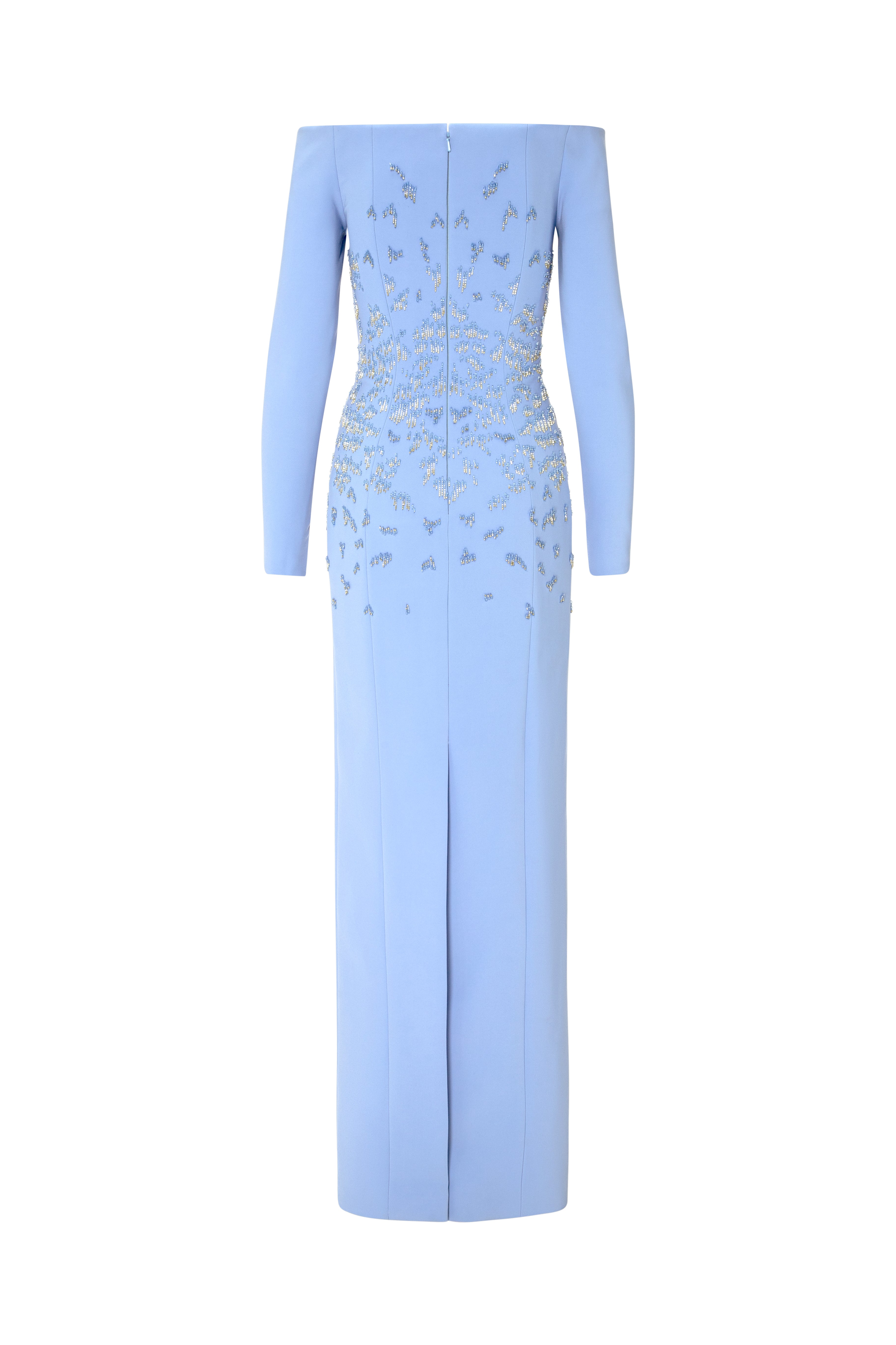 Long-Sleeve Gown With Beaded Waist Detail