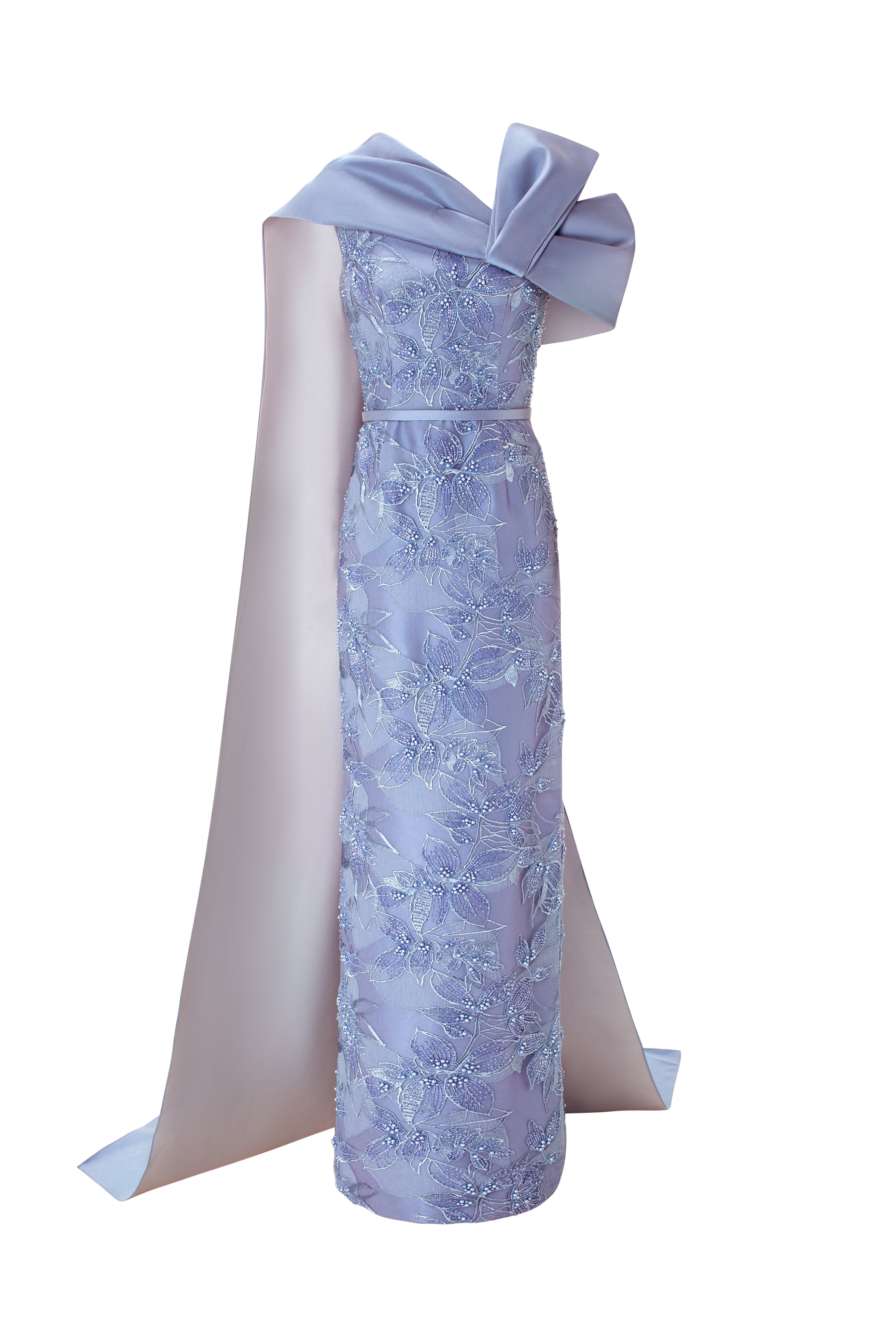 Embroidered gown with a cape