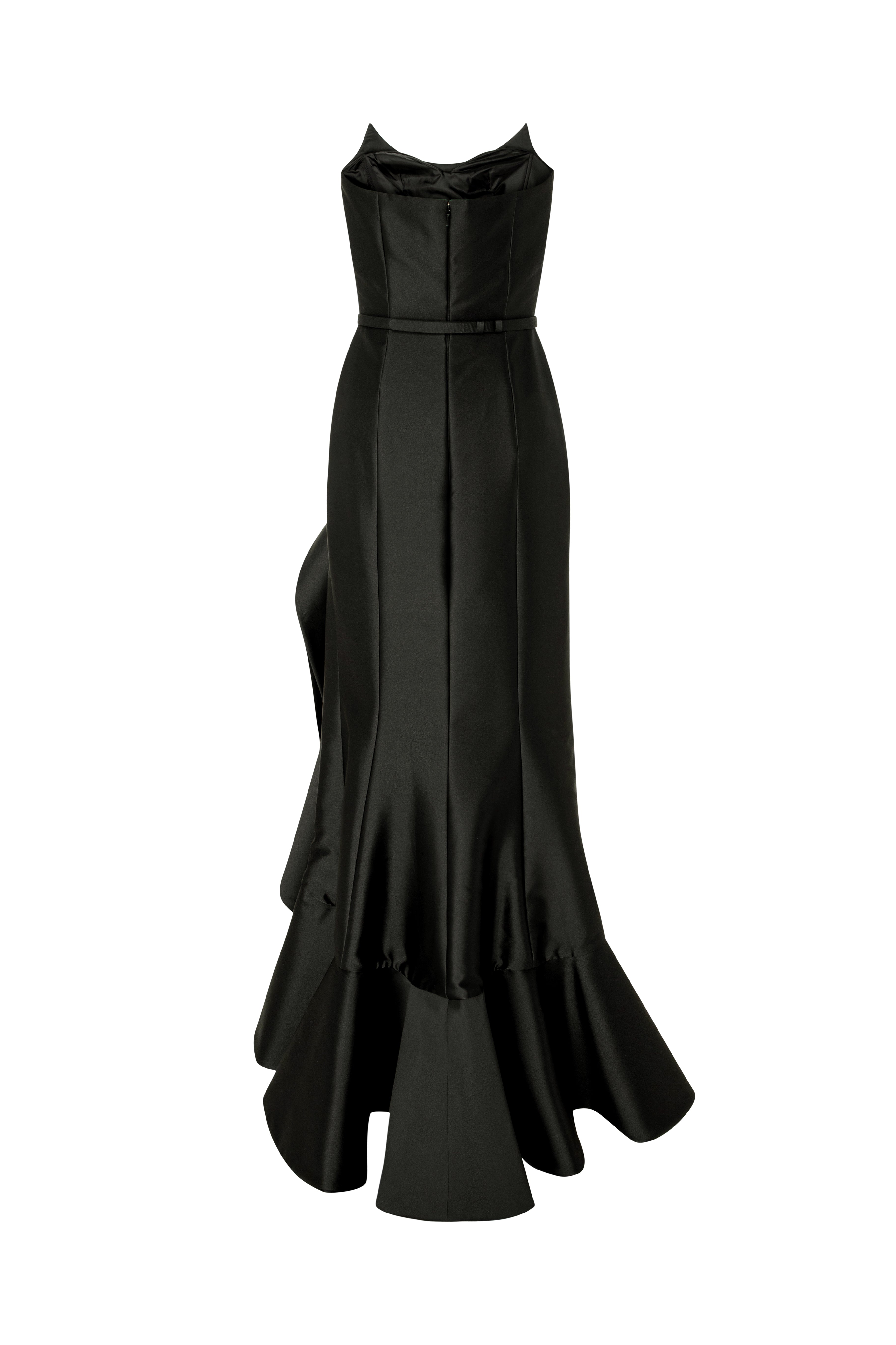 Sculptural Gown With Symmetric Ruffle Accent