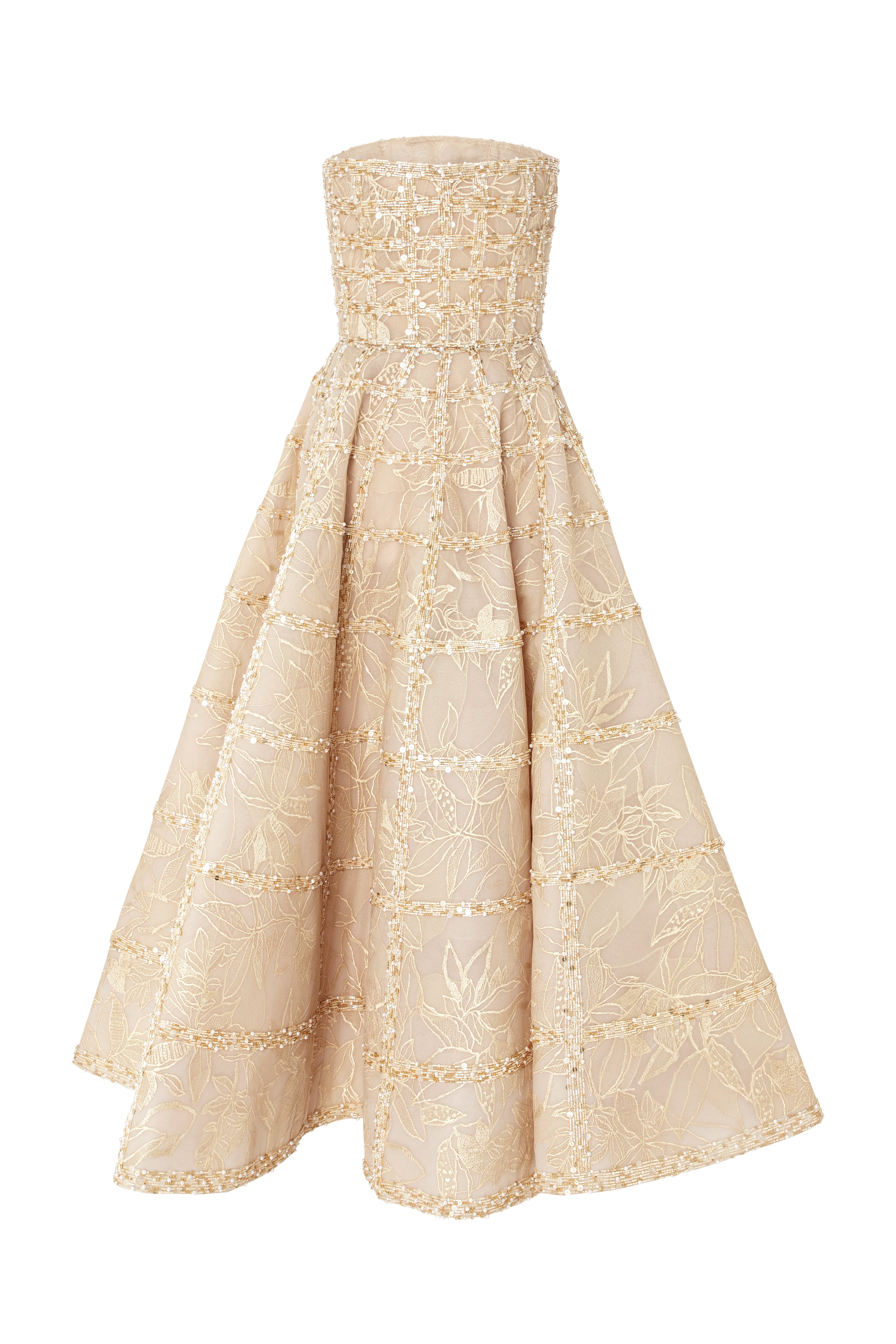 Strapless Embroidered Gown With a Voluminous Silhouette