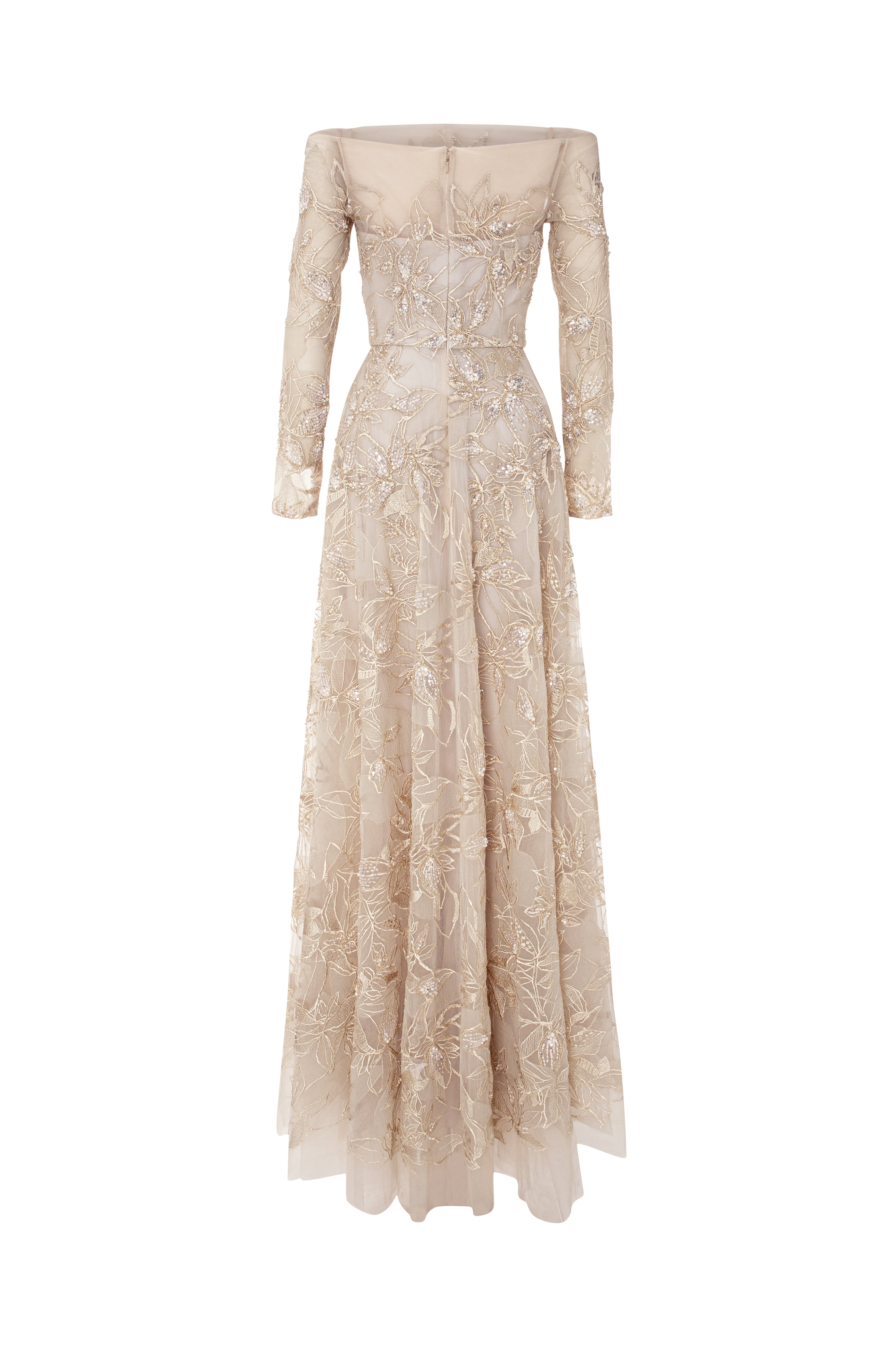 Fully Beaded Off-Shoulder Lace Gown