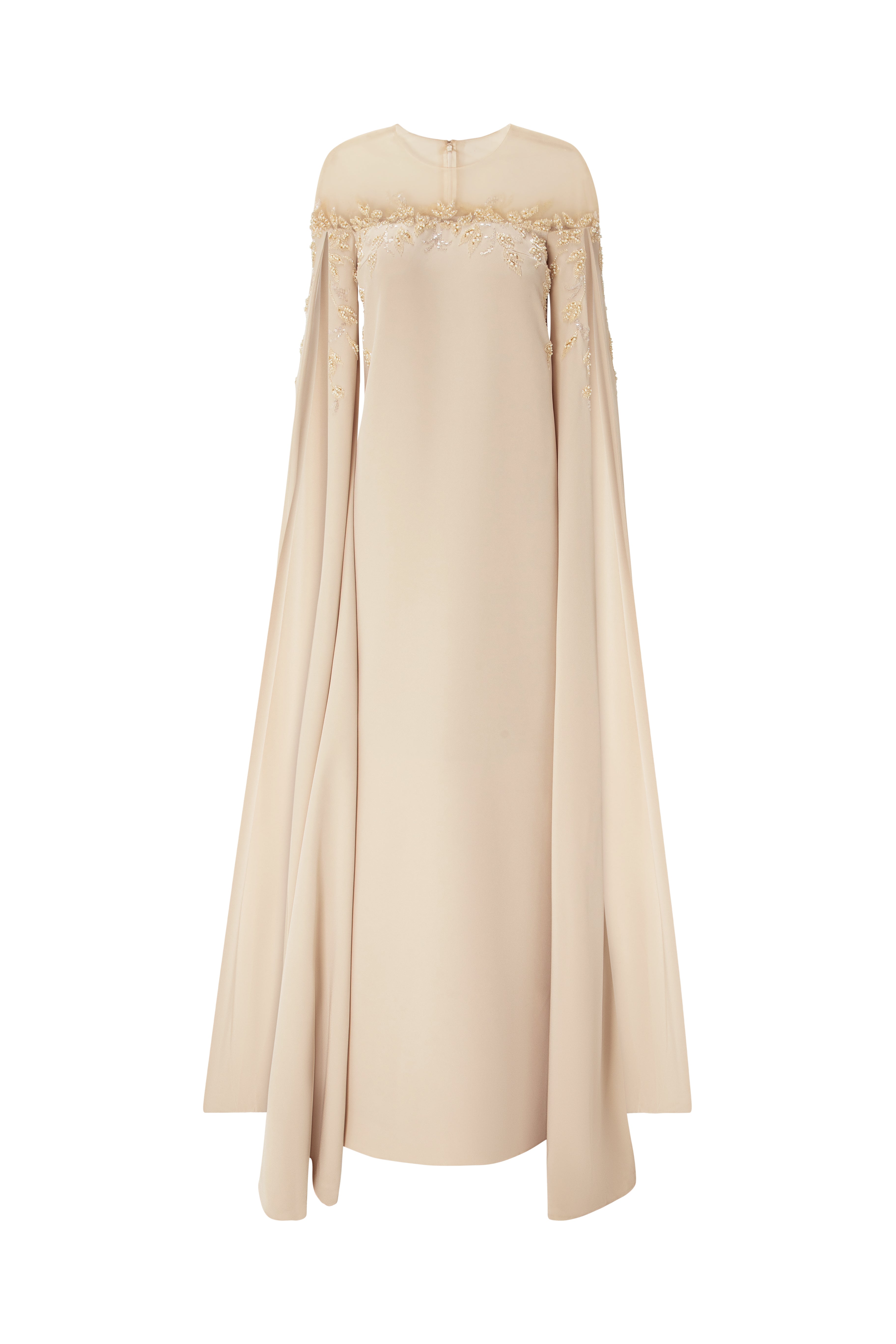 Semi-Column Beaded Gown With Floor Length Sleeves