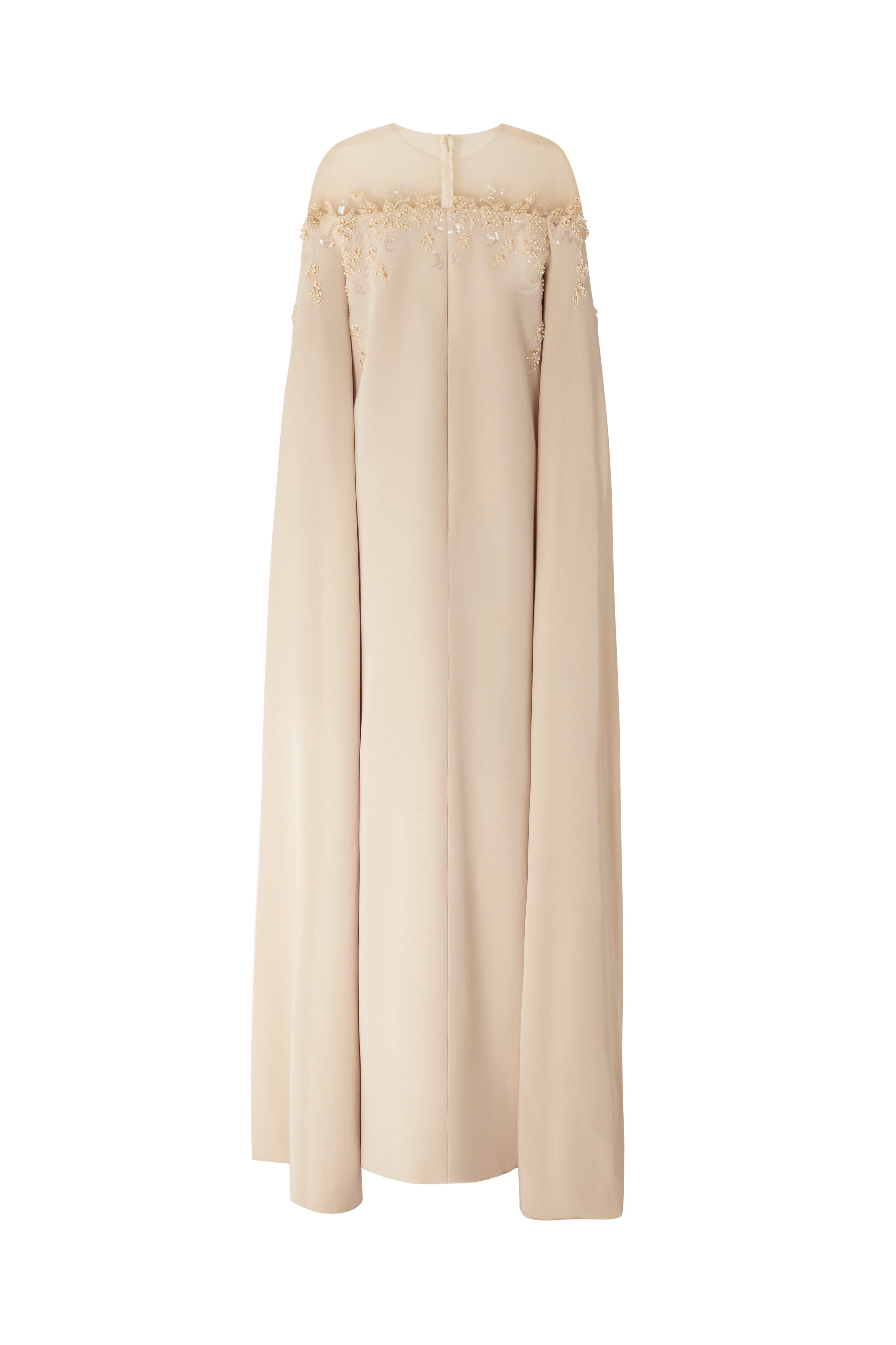 Semi-Column Beaded Gown With Floor Length Sleeves