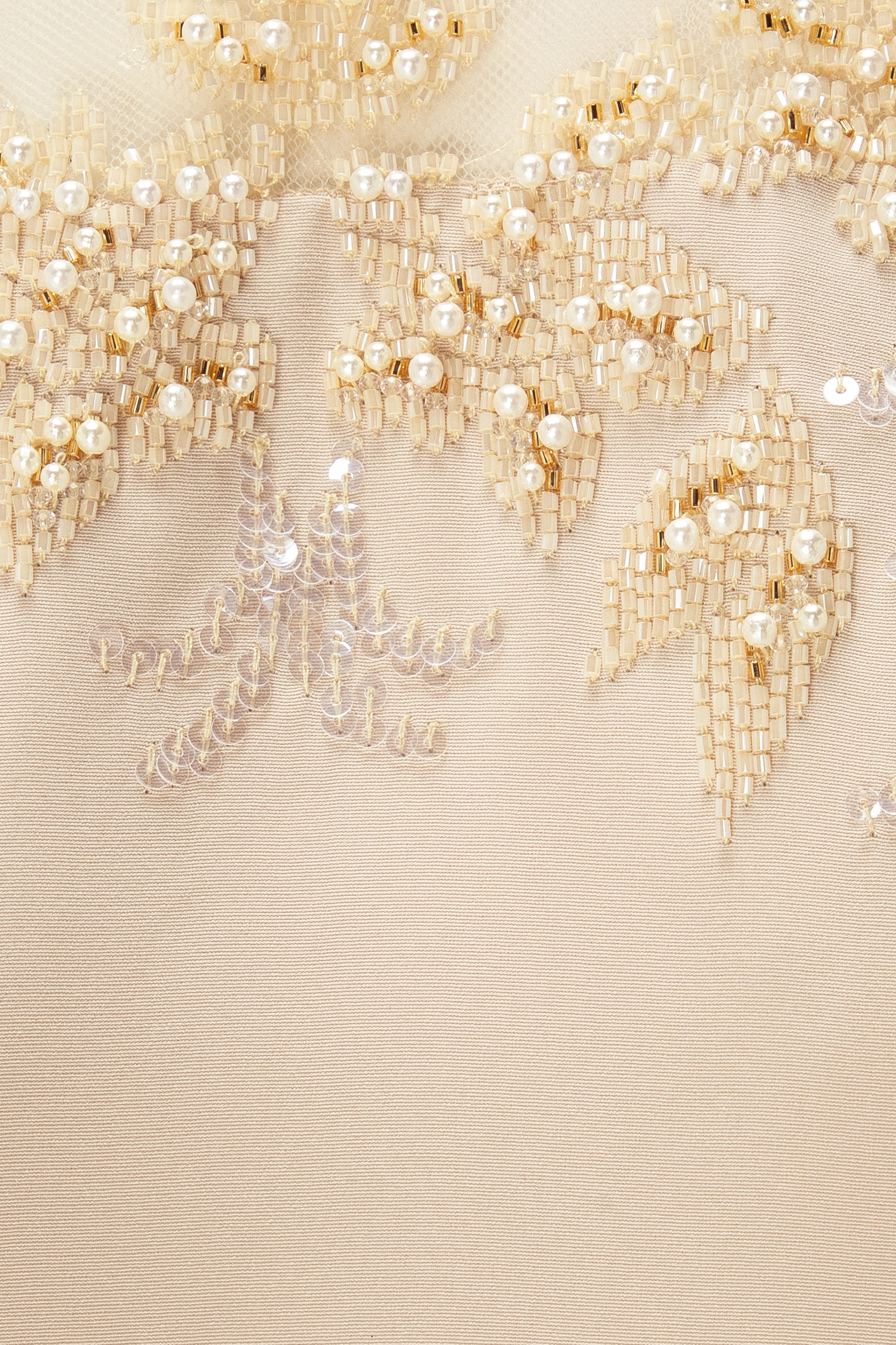 Semi-Column Beaded Gown With Floor Length Sleeves