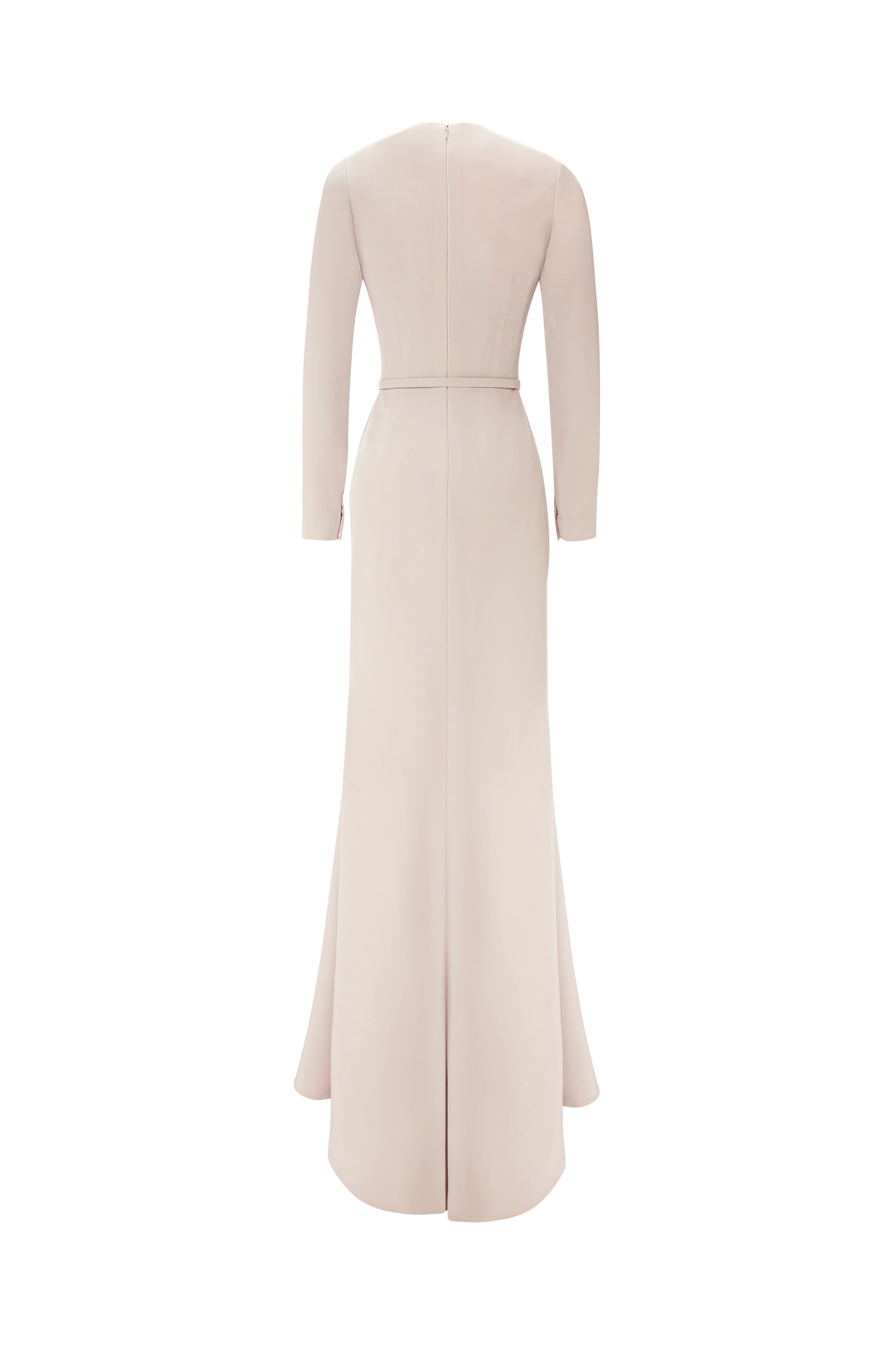 Sleek Gown With Deep Neckline And Intricate Embroidery