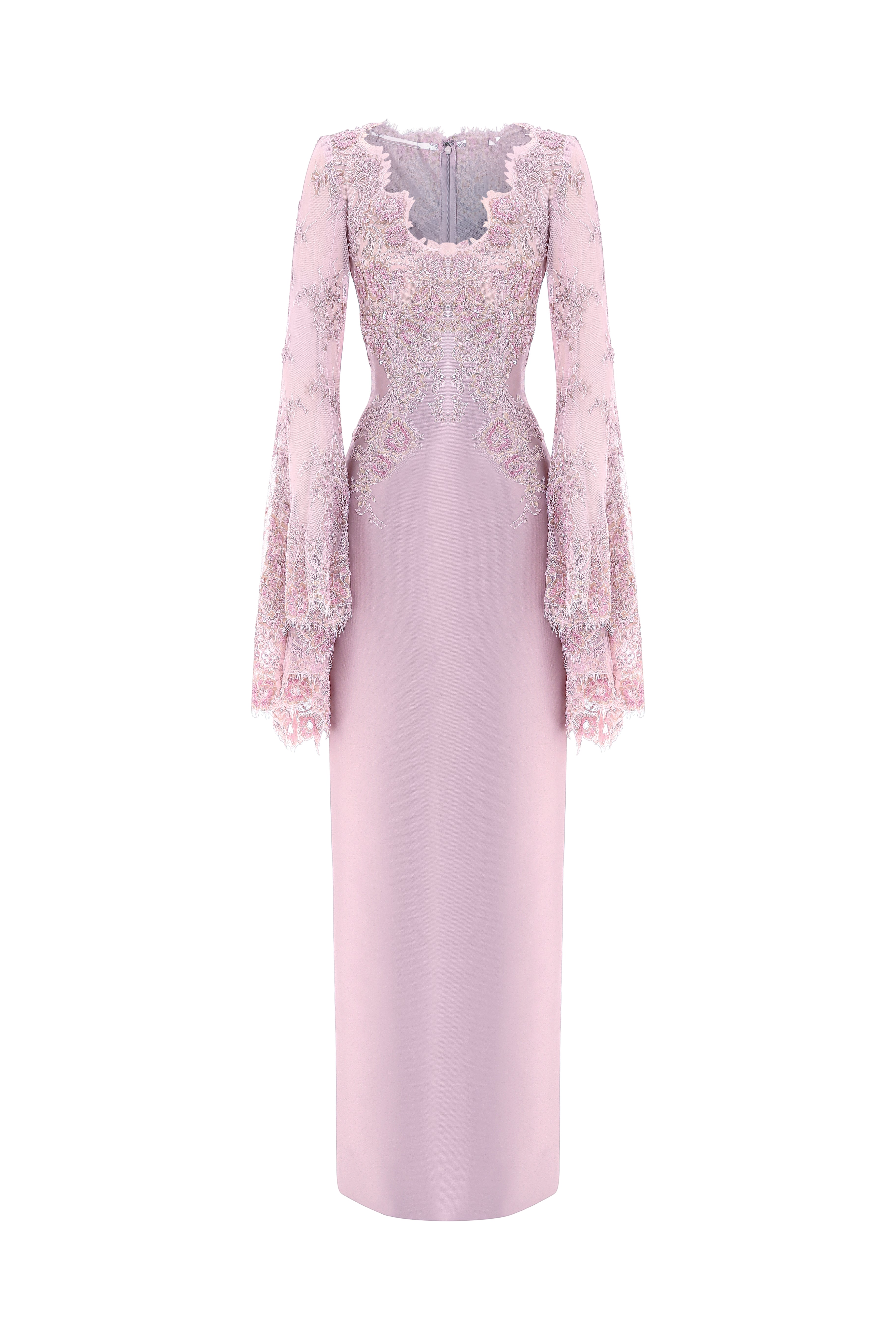 Lace-Embroidered Tubino Dress With Flared Sleeves.