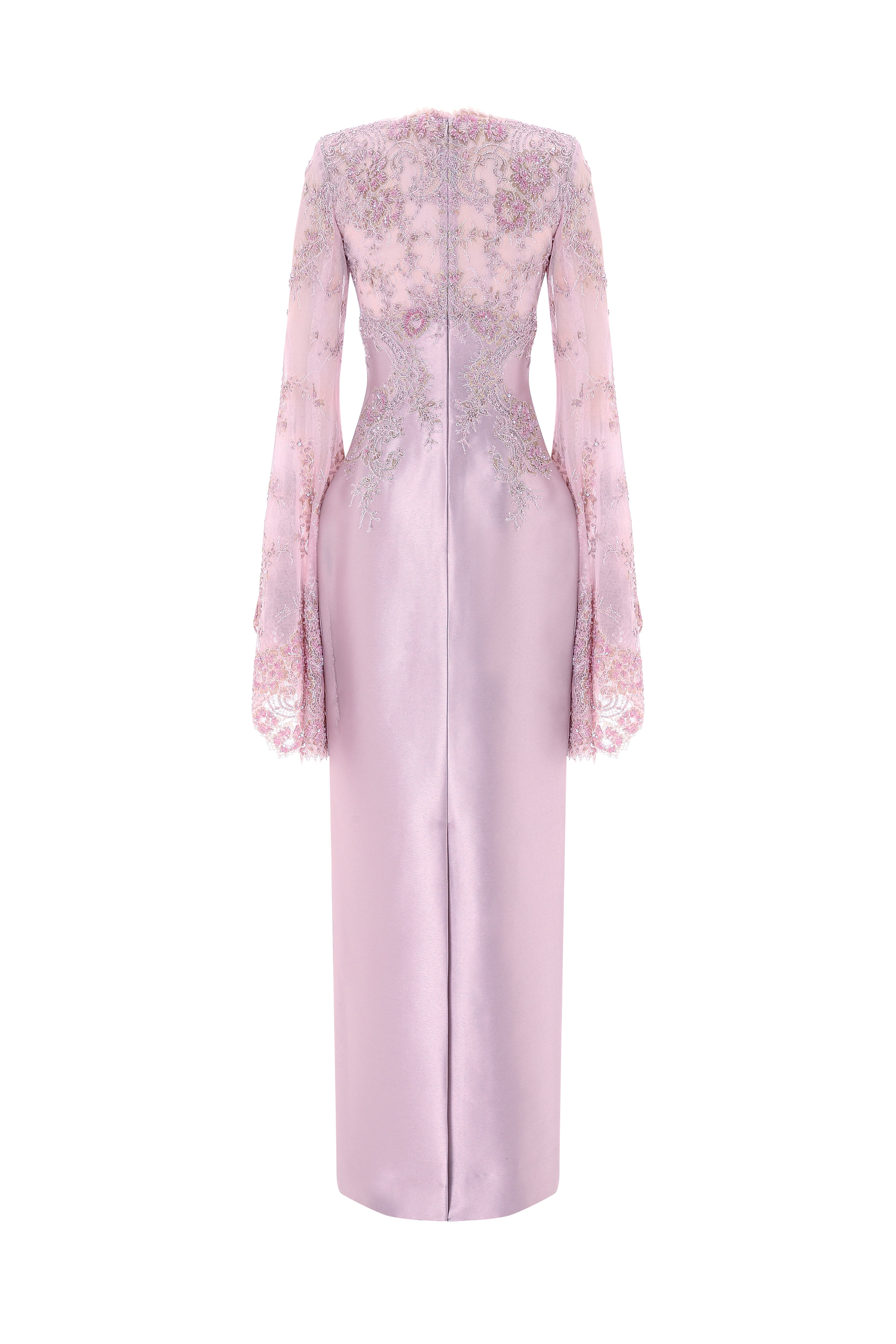 Lace-Embroidered Tubino Dress With Flared Sleeves.