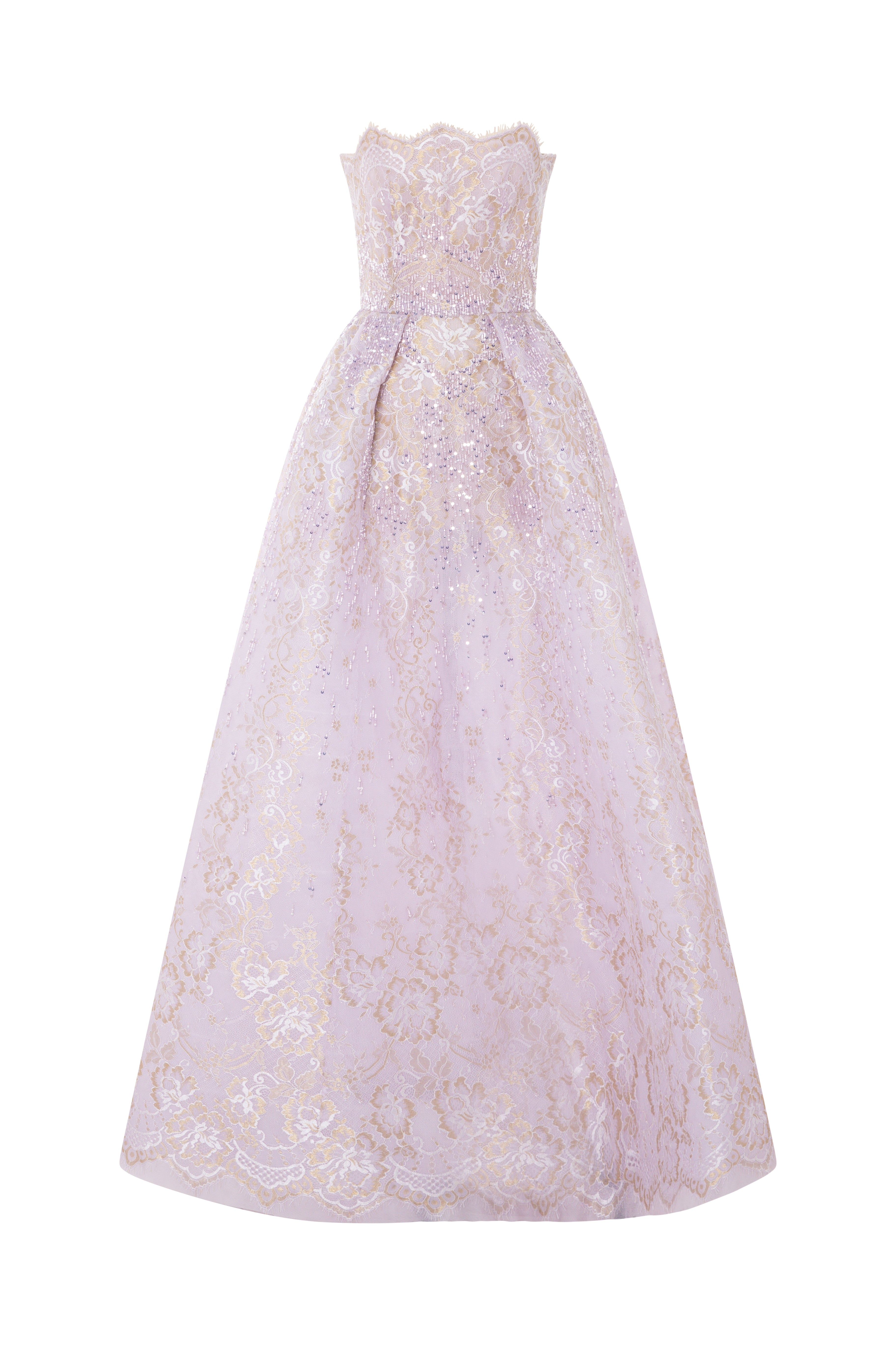 Voluminous Embroidered Lace Gown With Intricate Beadwork