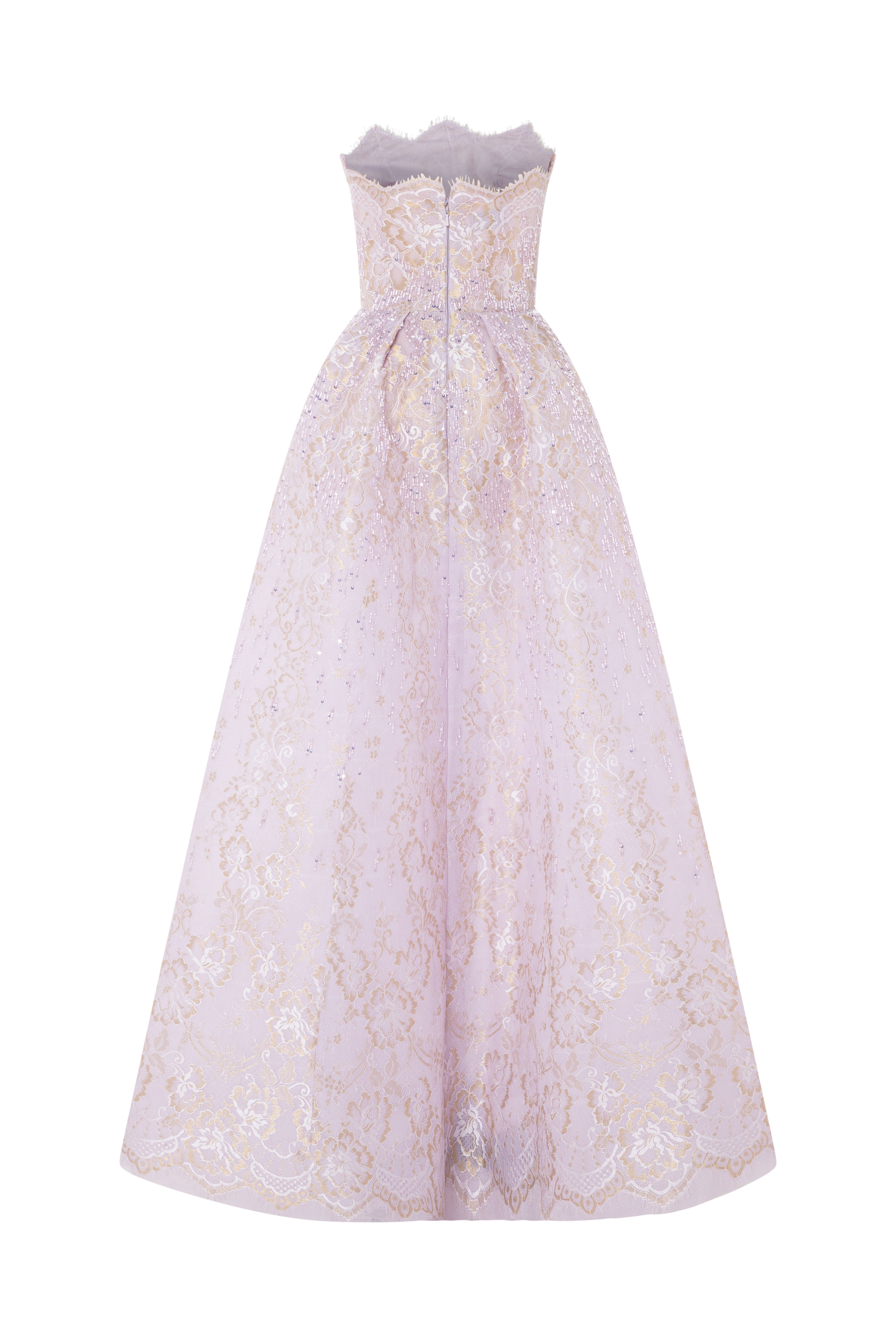 Voluminous Embroidered Lace Gown With Intricate Beadwork