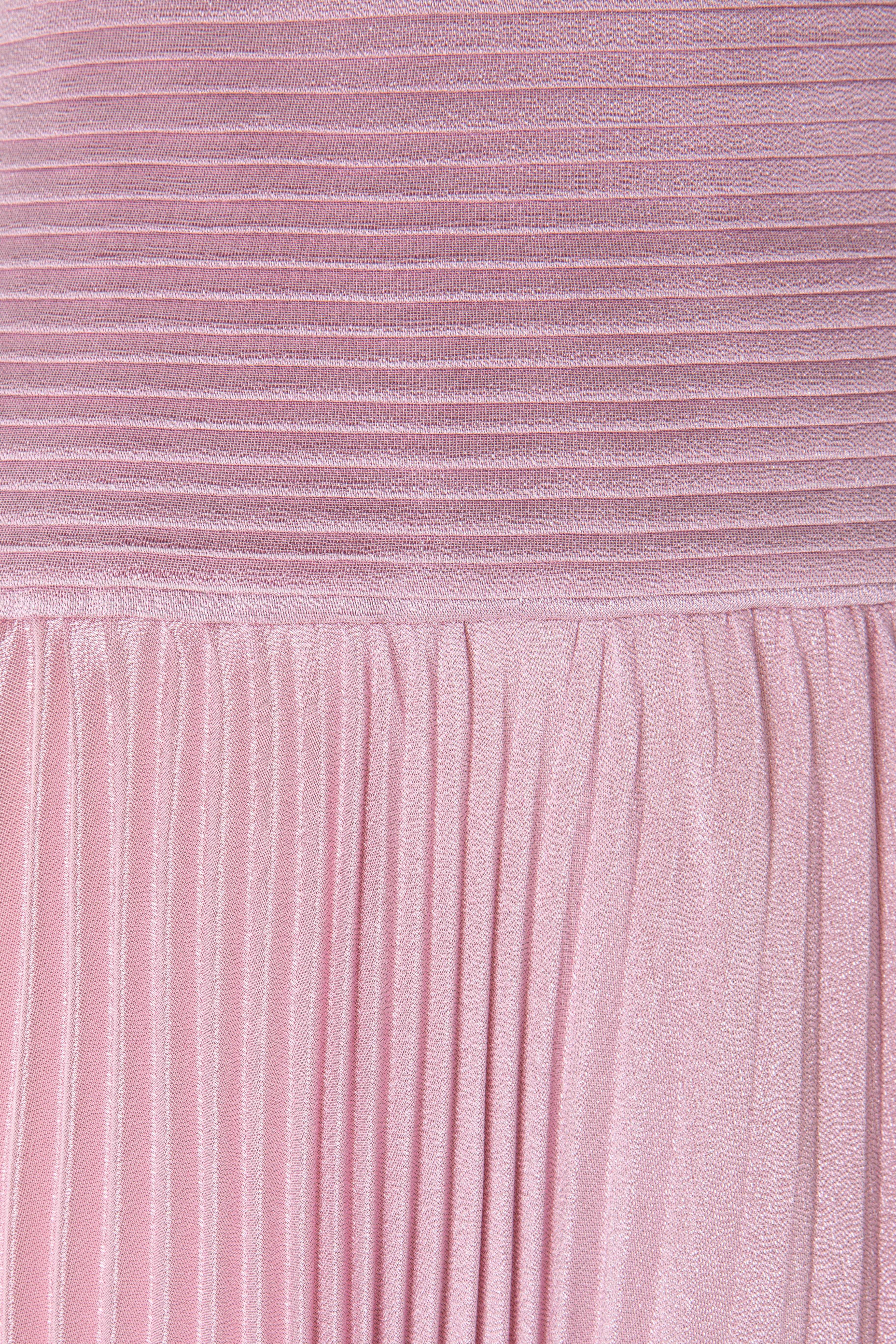 Pleated Gown With Plunging Neckline And Defined Waist.