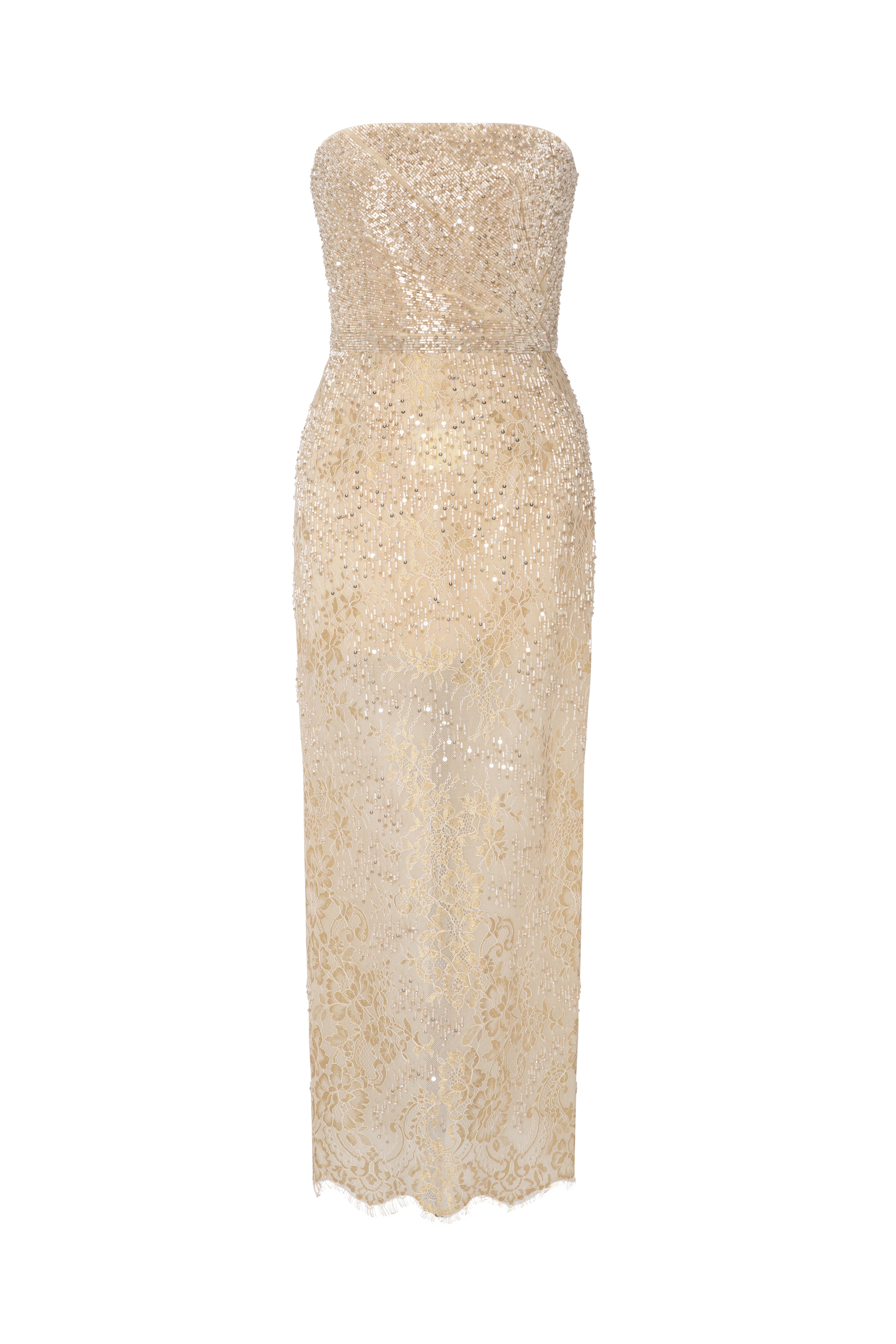 Strapless Fully Beaded Lace Dress