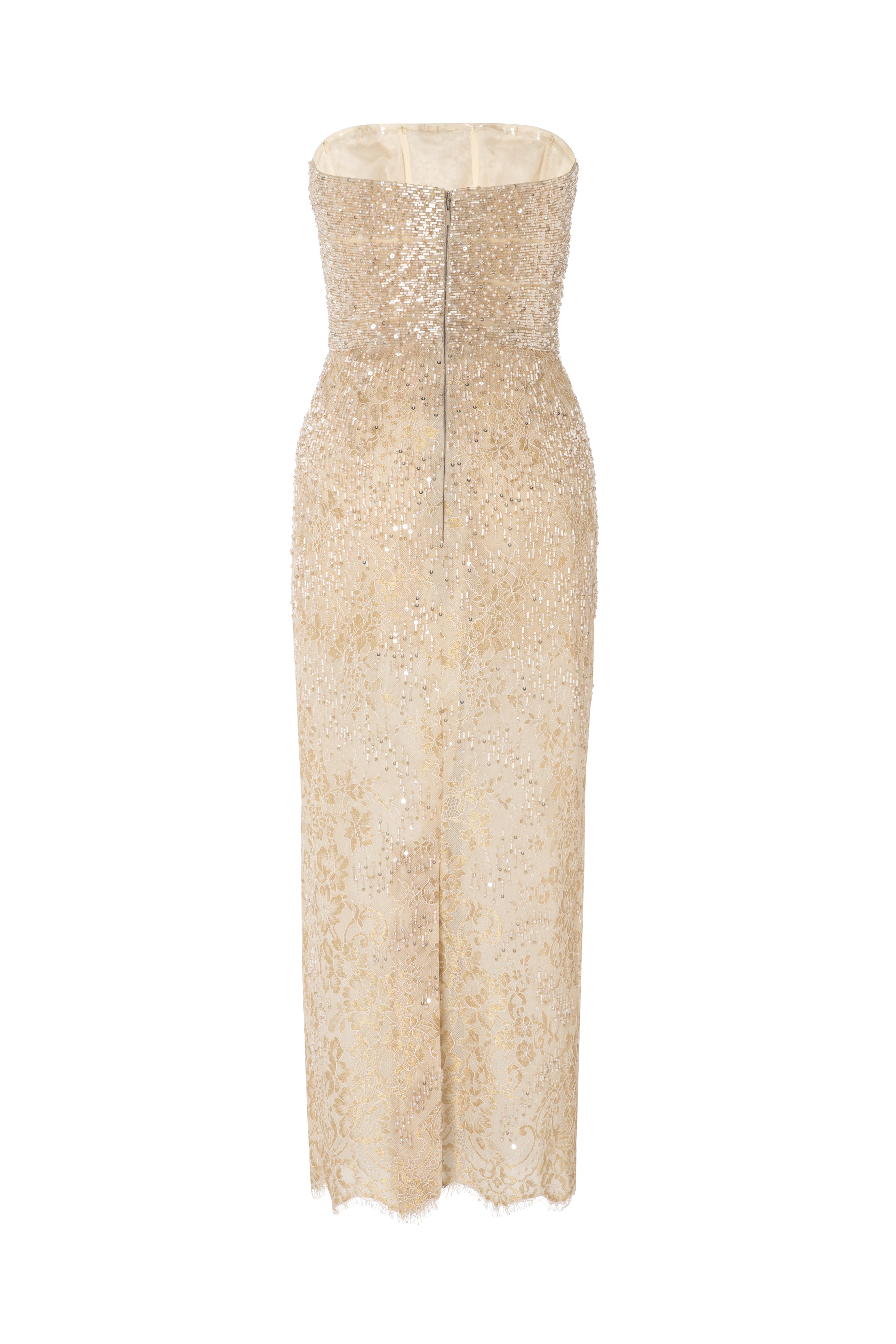 Strapless Fully Beaded Lace Dress