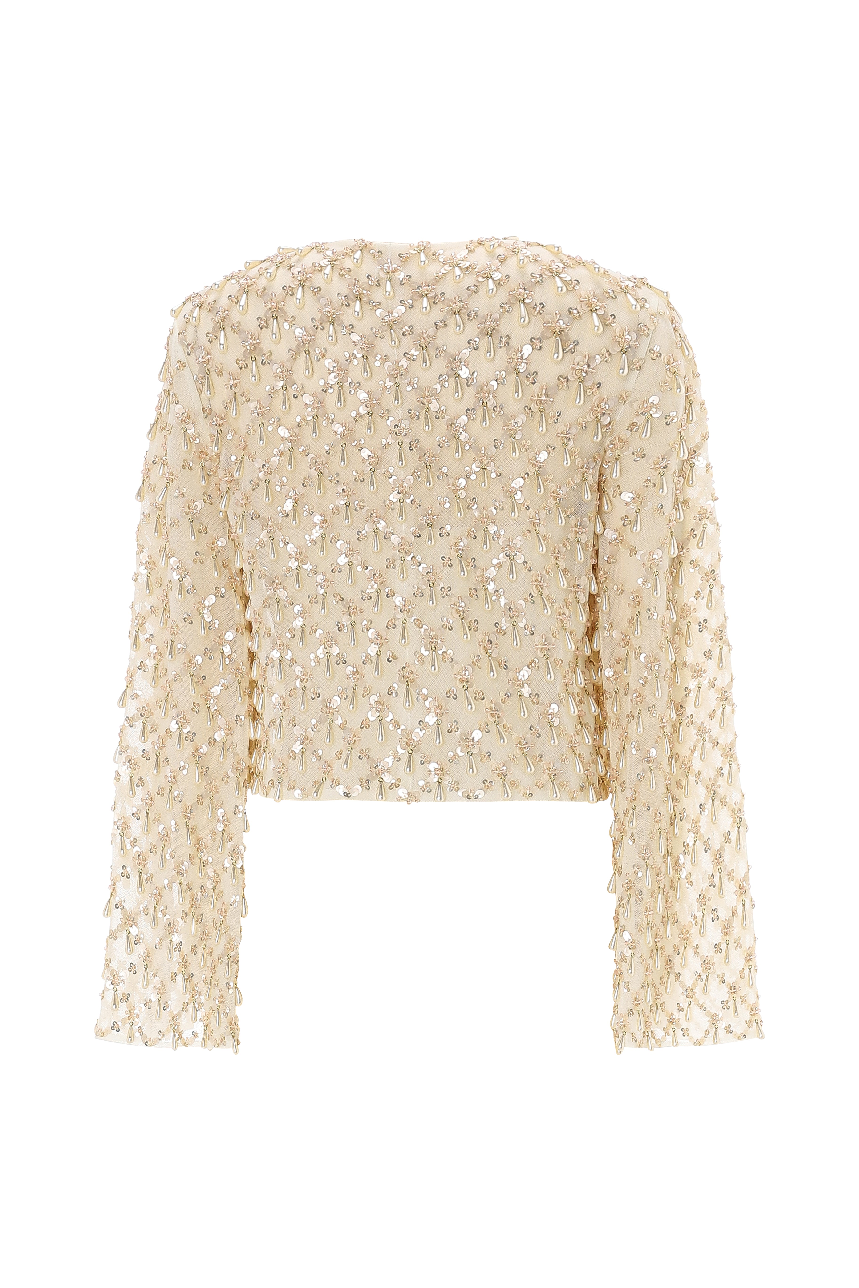 Tubino Dress With Fully Beaded Cropped Top With Flair Sleeves.