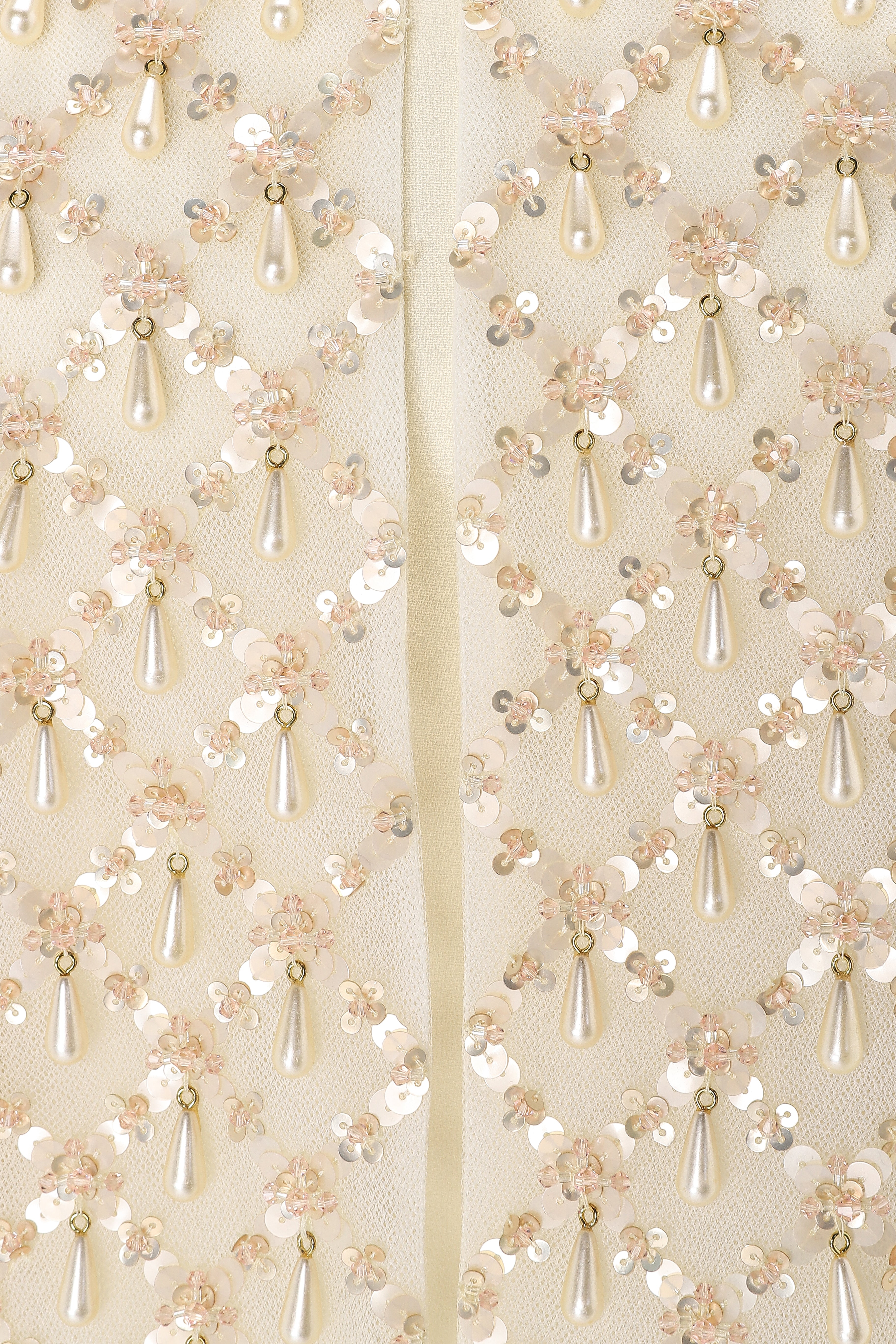 Tubino Dress With Fully Beaded Cropped Top With Flair Sleeves.