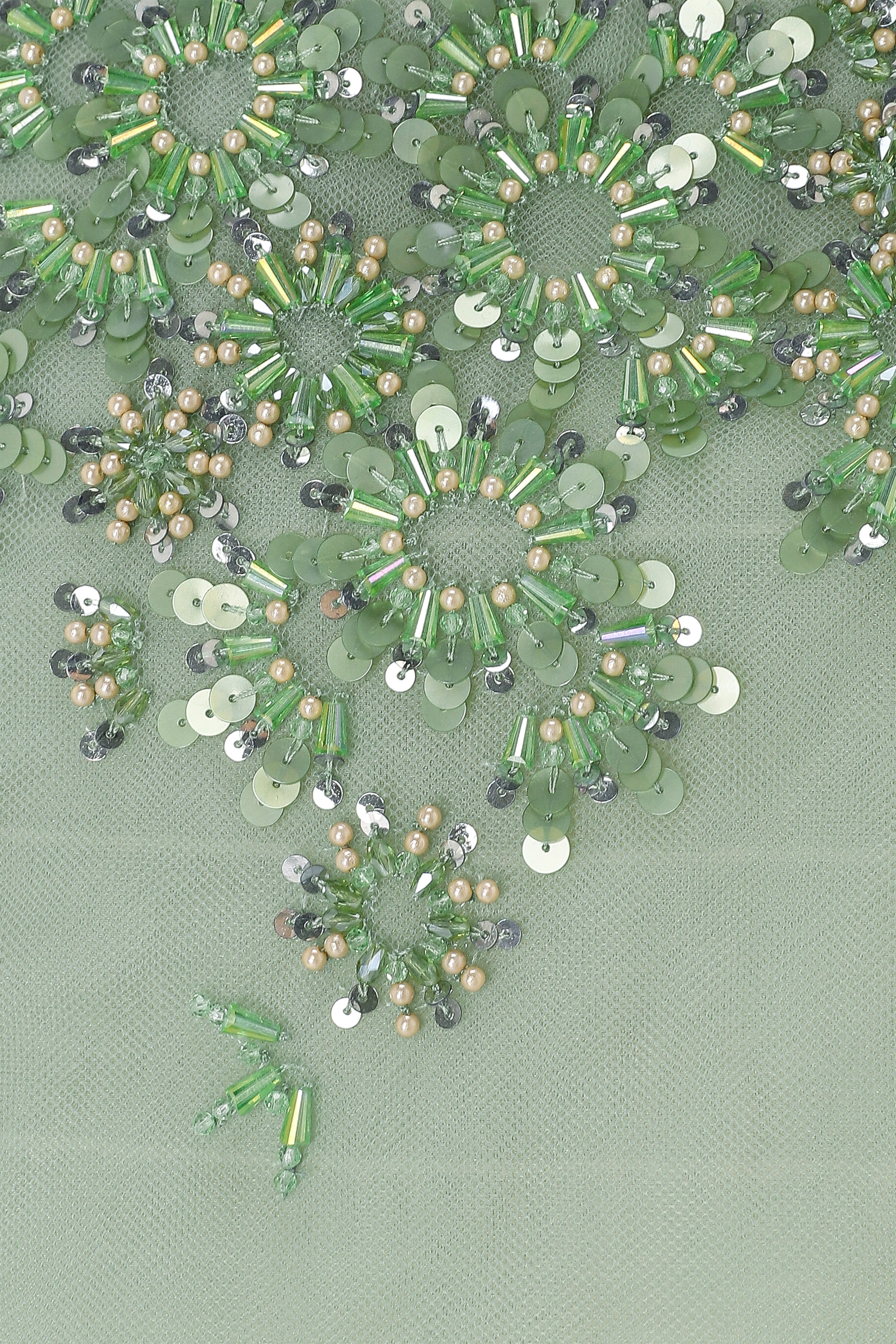 Fully Beaded Tea-Length Tubino With Illusion Neckline And Peplum.