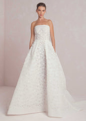 Strapless Gown With Embossed Floral Appliqués