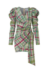 Chic check pattern mini dress with long sleeves