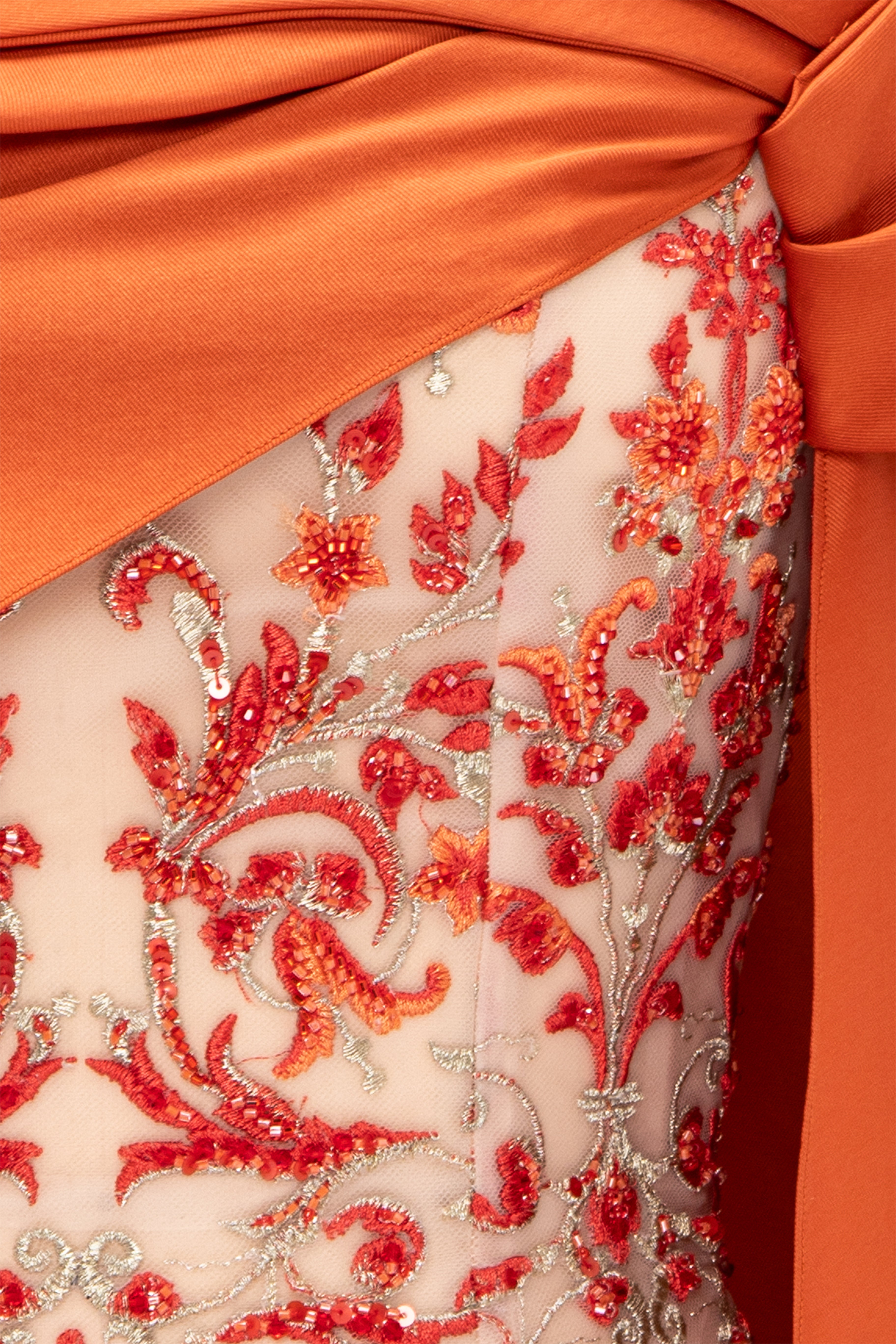 Fully Beaded Embroidered Column Gown With Asymmetrical Off-Shoulder Cape.