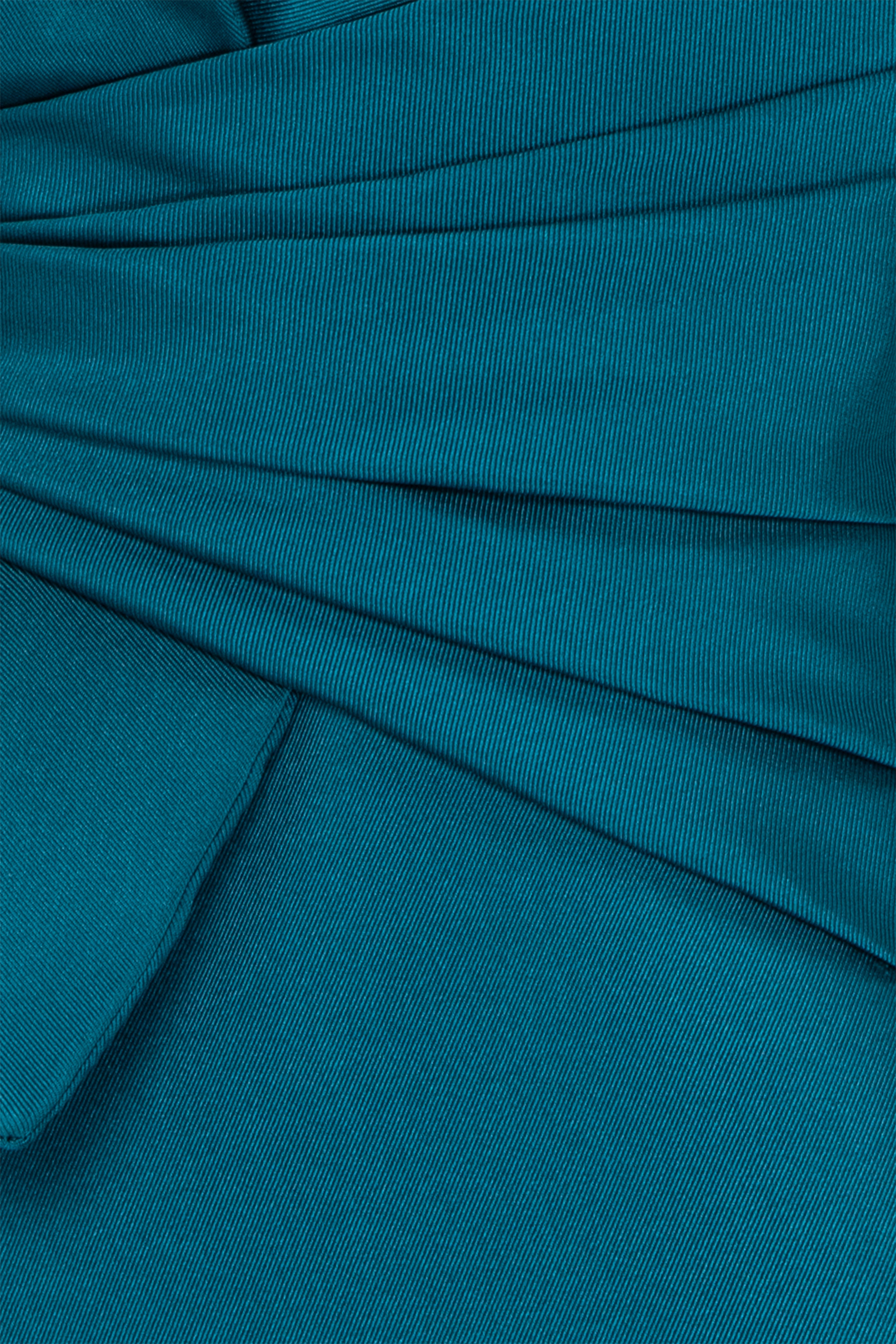 Off-Shoulder Column Gown With Structured Draped Bodice And Front Slit.