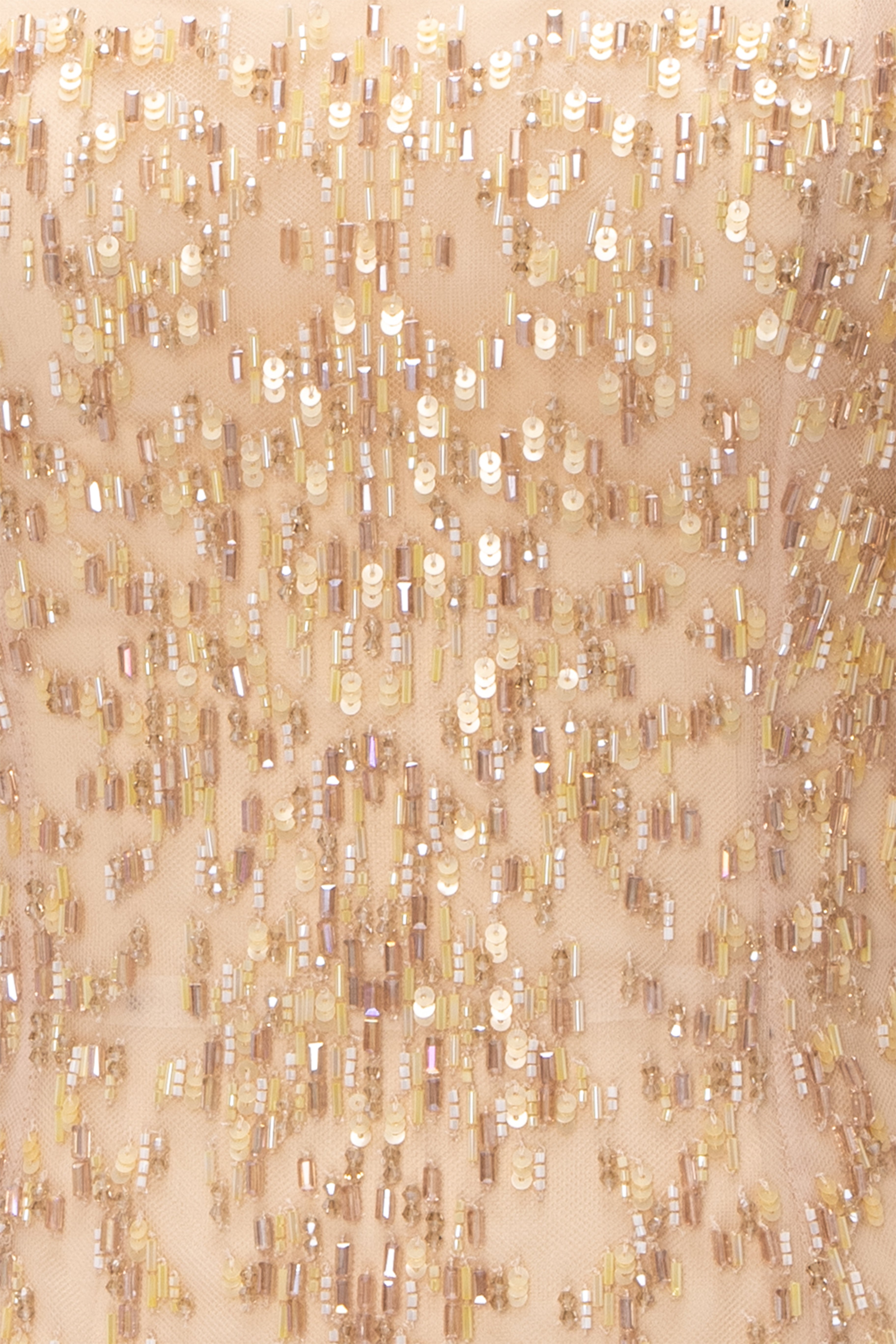 Fully Beaded Column Gown With Square Neckline And Voluminous Puff Sleeves.