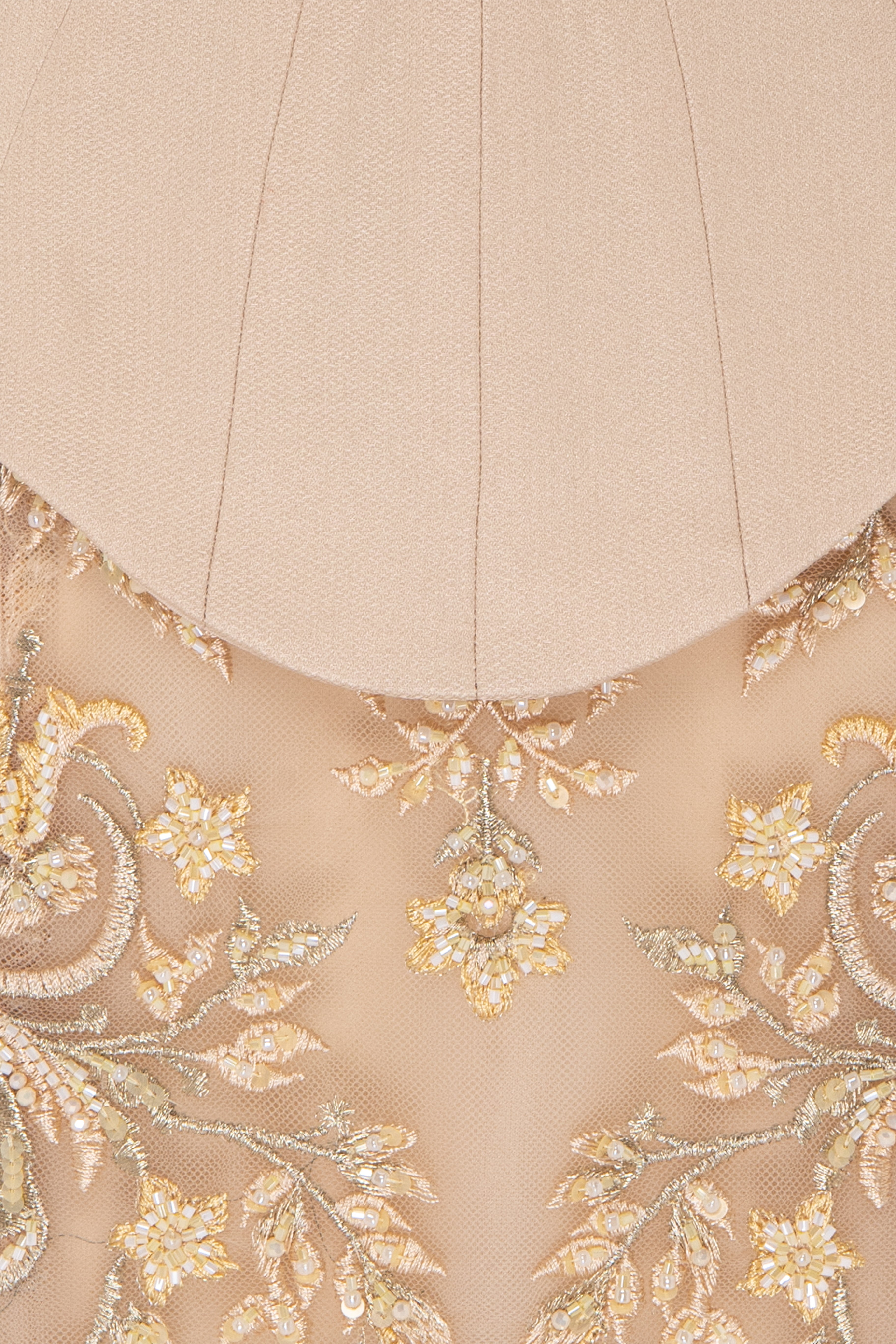 Strapless Structured Corset Gown With Beaded Lace Appliqué And Mermaid Skirt.
