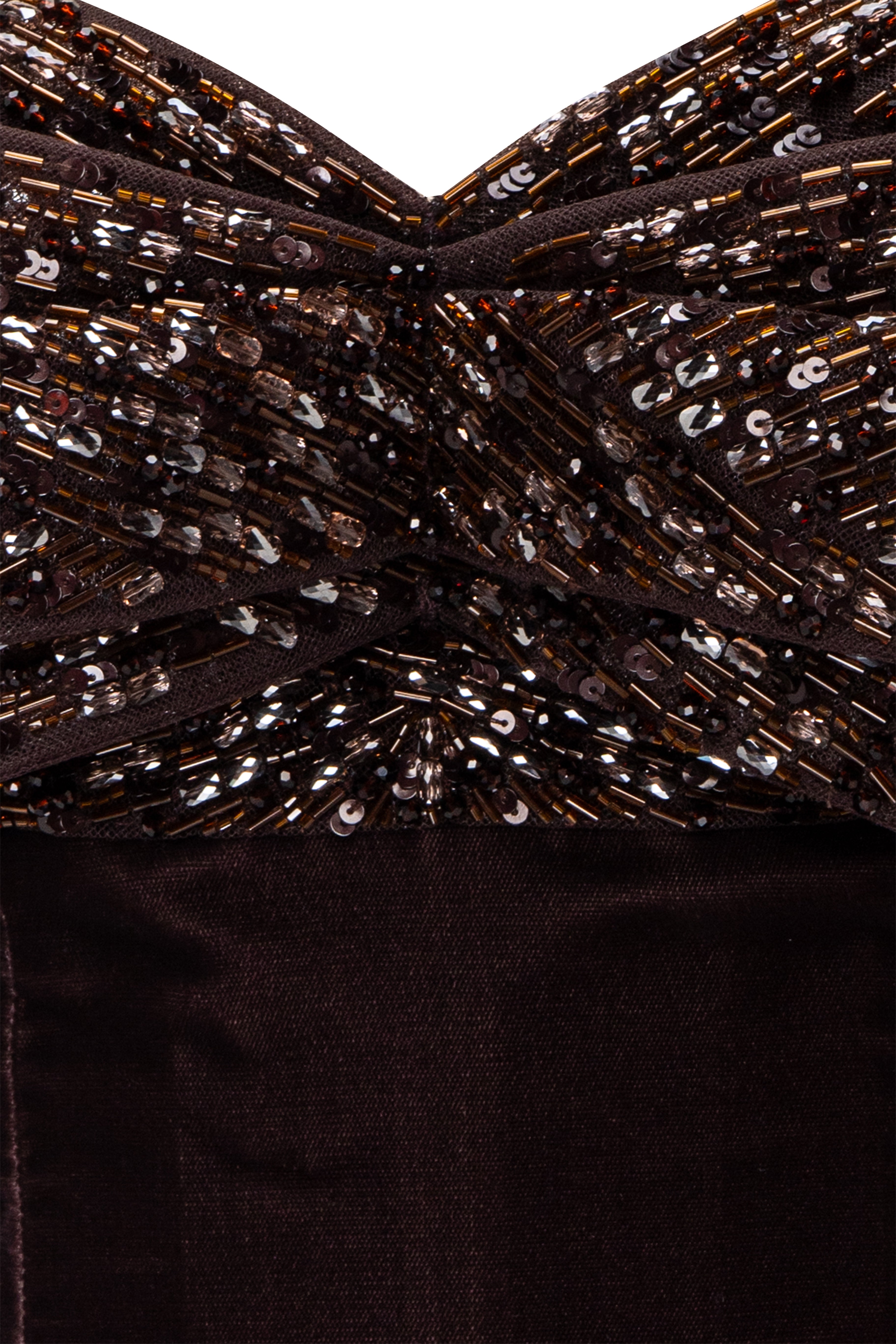 Off-Shoulder Column Gown With Structured Layered Beaded Bands.
