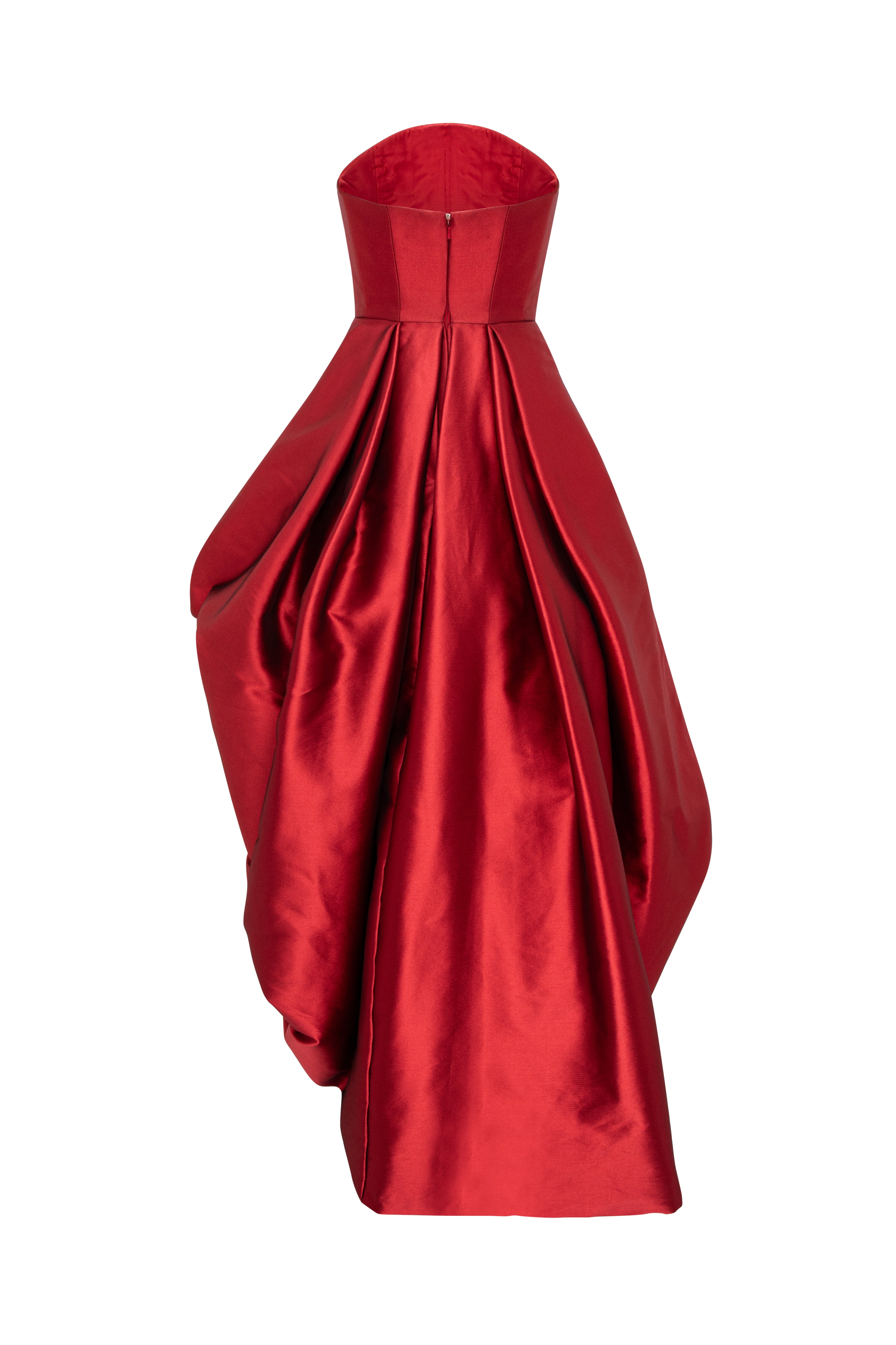 Strapless High-Low Gown With Voluminous Draped Skirt