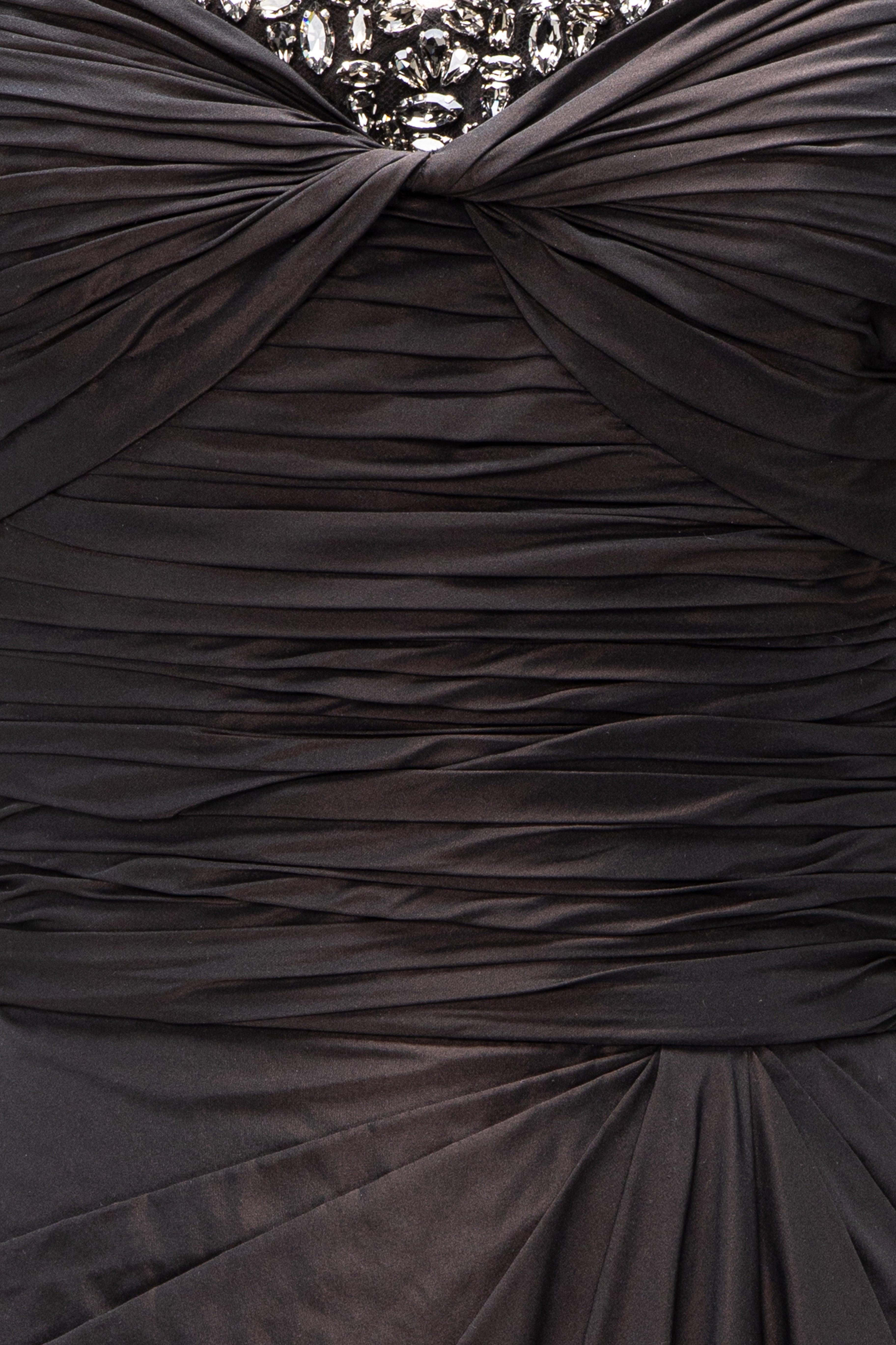 Off-Shoulder Gown With Crystal-Embellished Neckline And Draped Skirt.