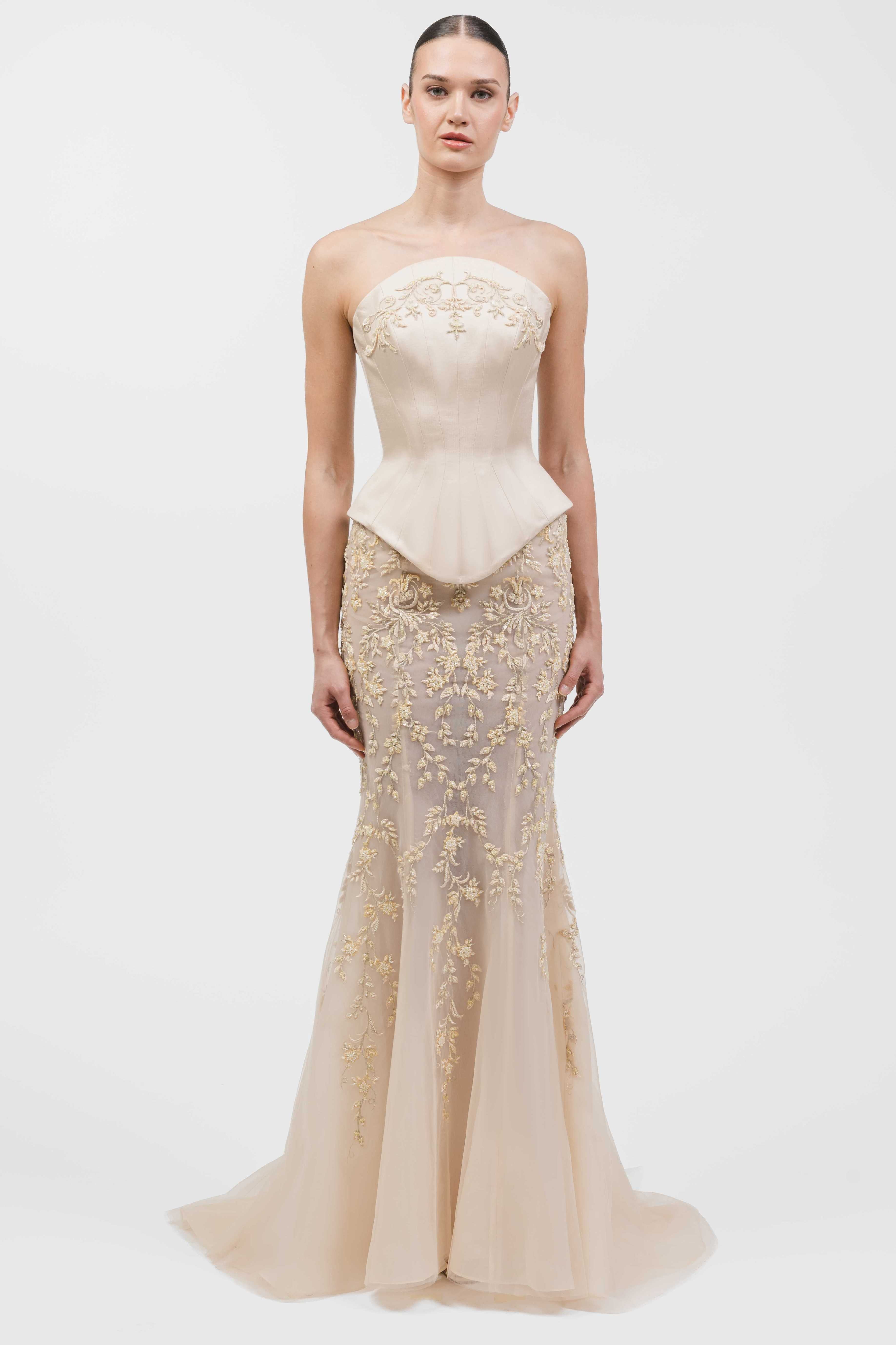 structured corset dress Strapless Gown With Beaded Lace Appliqué And Mermaid NWTZara dress maxi satin up corset back create 2021week20 Size:28