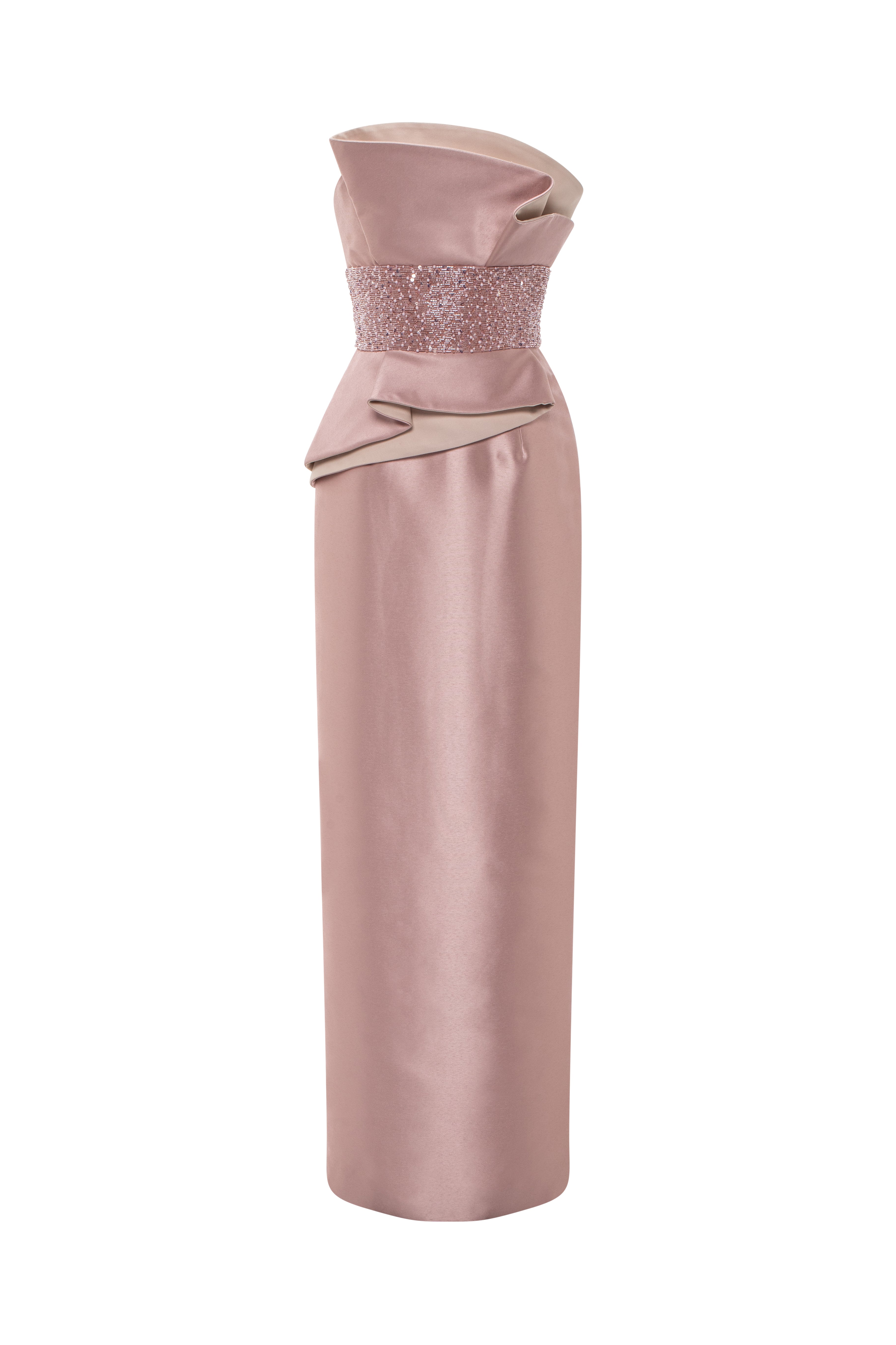 Strapless Tubino Dress With Draped Details And Beaded Waist.