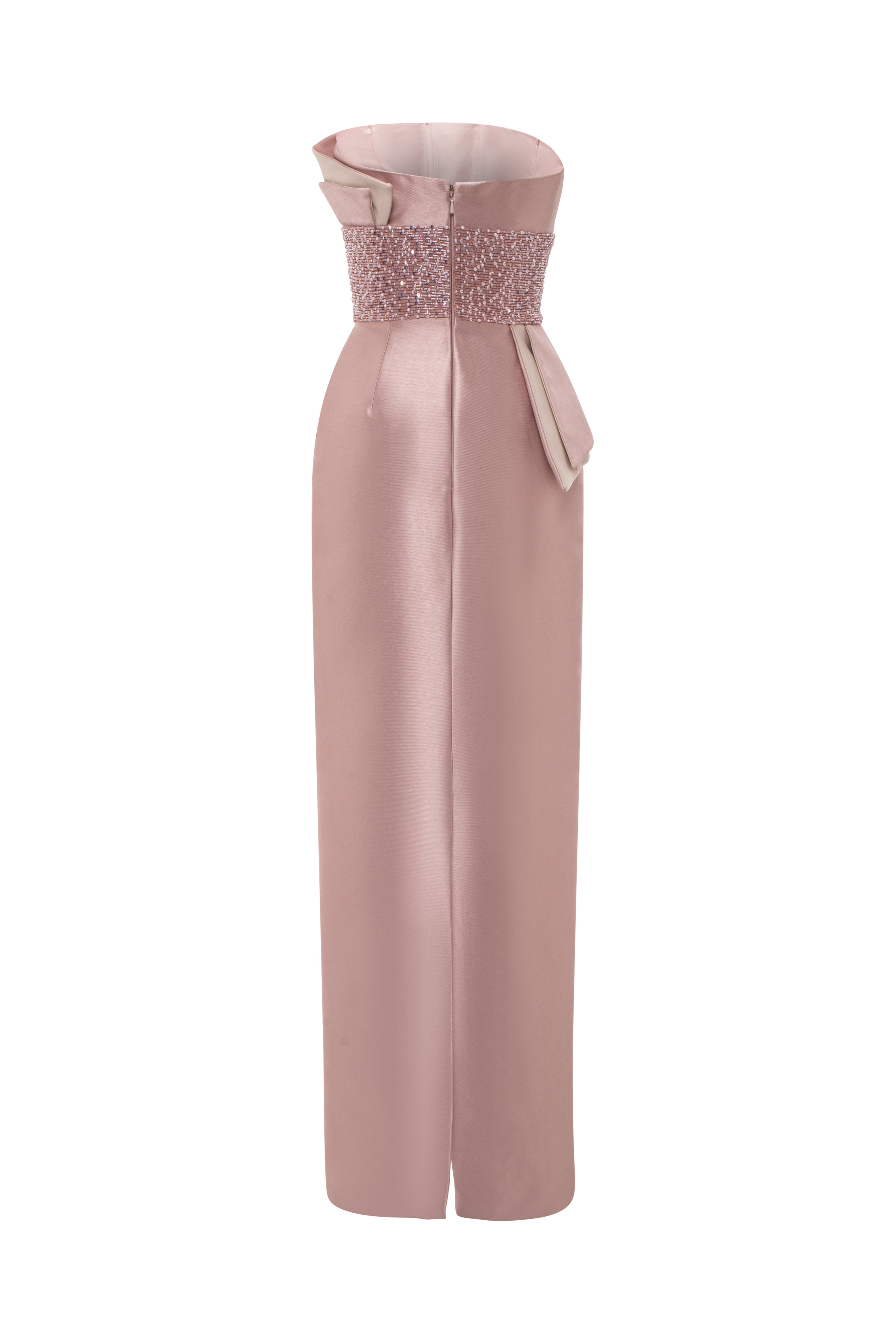Strapless Tubino Dress With Draped Details And Beaded Waist.