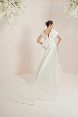 Mermaid-Style Wedding Gown Adorned With Embroidery, Dramatic Bows And Long Ribbons