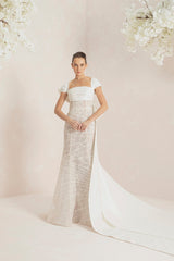 Mermaid-Style Wedding Gown Adorned With Embroidery, Dramatic Bows And Long Ribbons