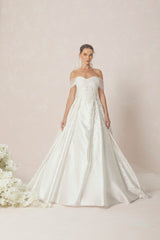 Ball Gown With Draped Tulle Off-Shoulder Adorned With Intricate Beadworks