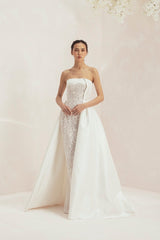 Fully Beaded Tubino Wedding Gown With Asymmetric Overskirt