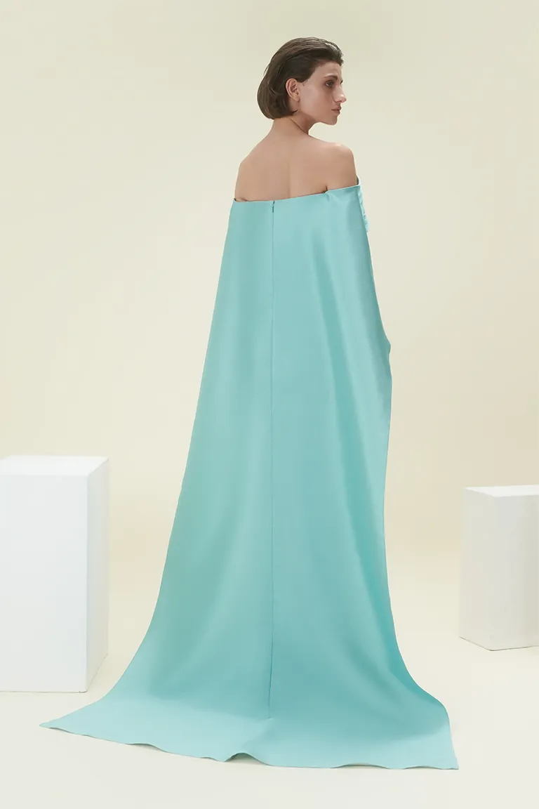 Embellished Off-shoulder Cape Dress