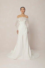Off-Shoulder Mermaid Gown Adorned With Intricate Lace And Delicate Appliqués