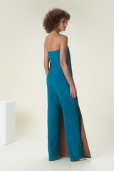 Embellished Jumpsuit With Asymmetrical Front Cape
