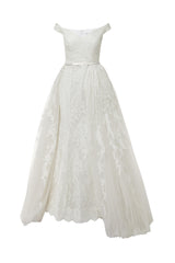 Full lace mermaid wedding dress with volume overskirt
