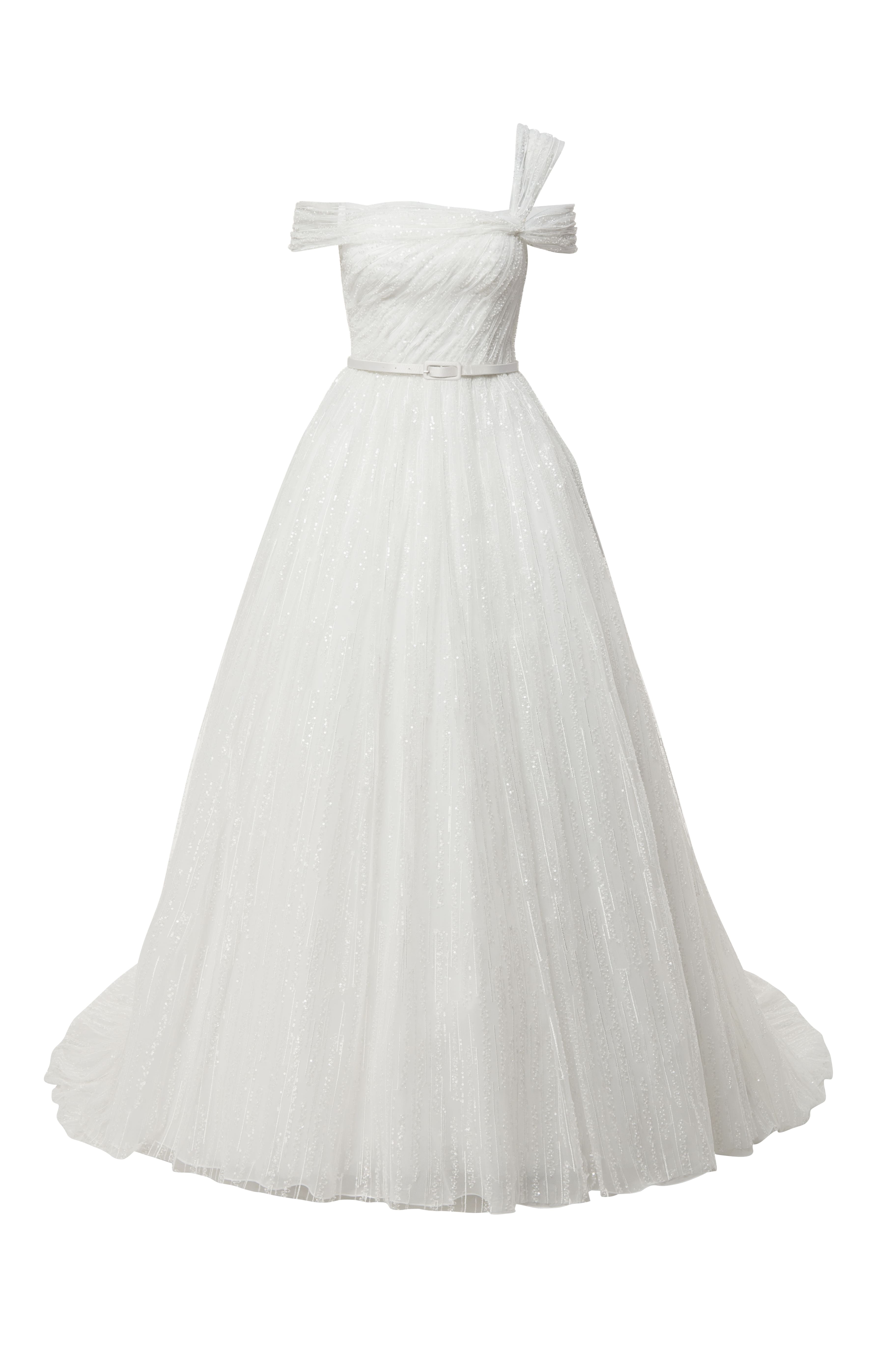 Shimmery Off Shoulder Tulle Wedding Dress