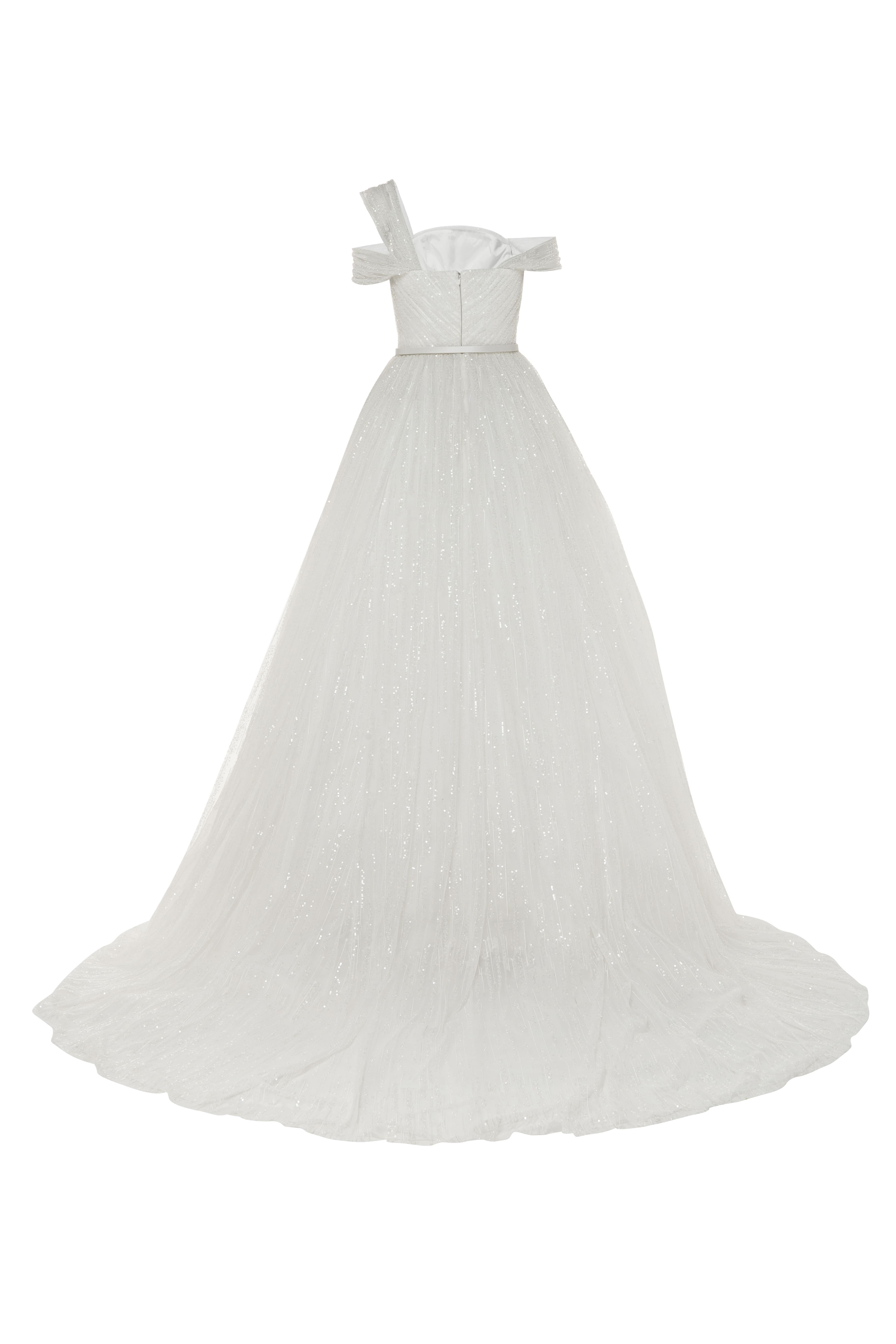 Shimmery Off Shoulder Tulle Wedding Dress