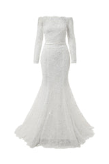 Fully beaded mermaid lace wedding dress